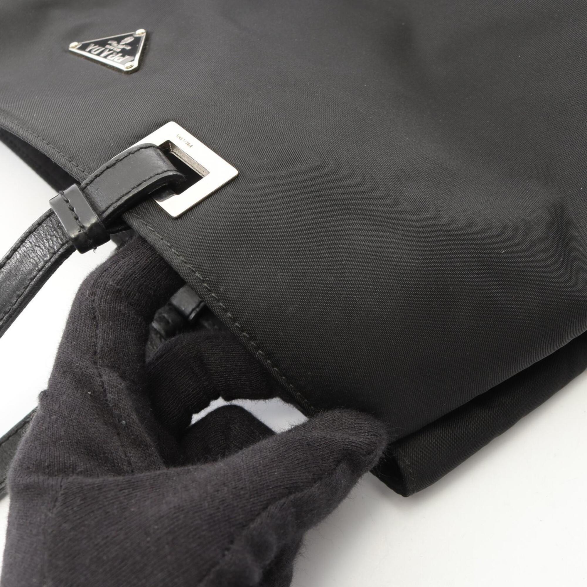Prada Black Nylon Leather Handbag Tote Bag (Pre-Owned)