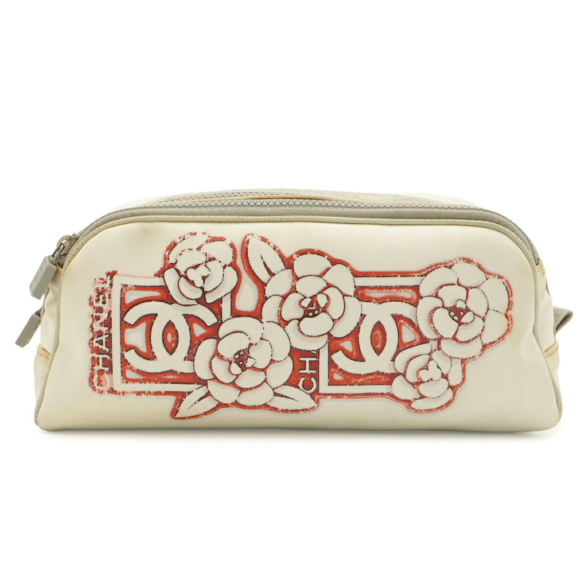 Chanel Black Red Color White Nylon Pouch (Pre-Owned)