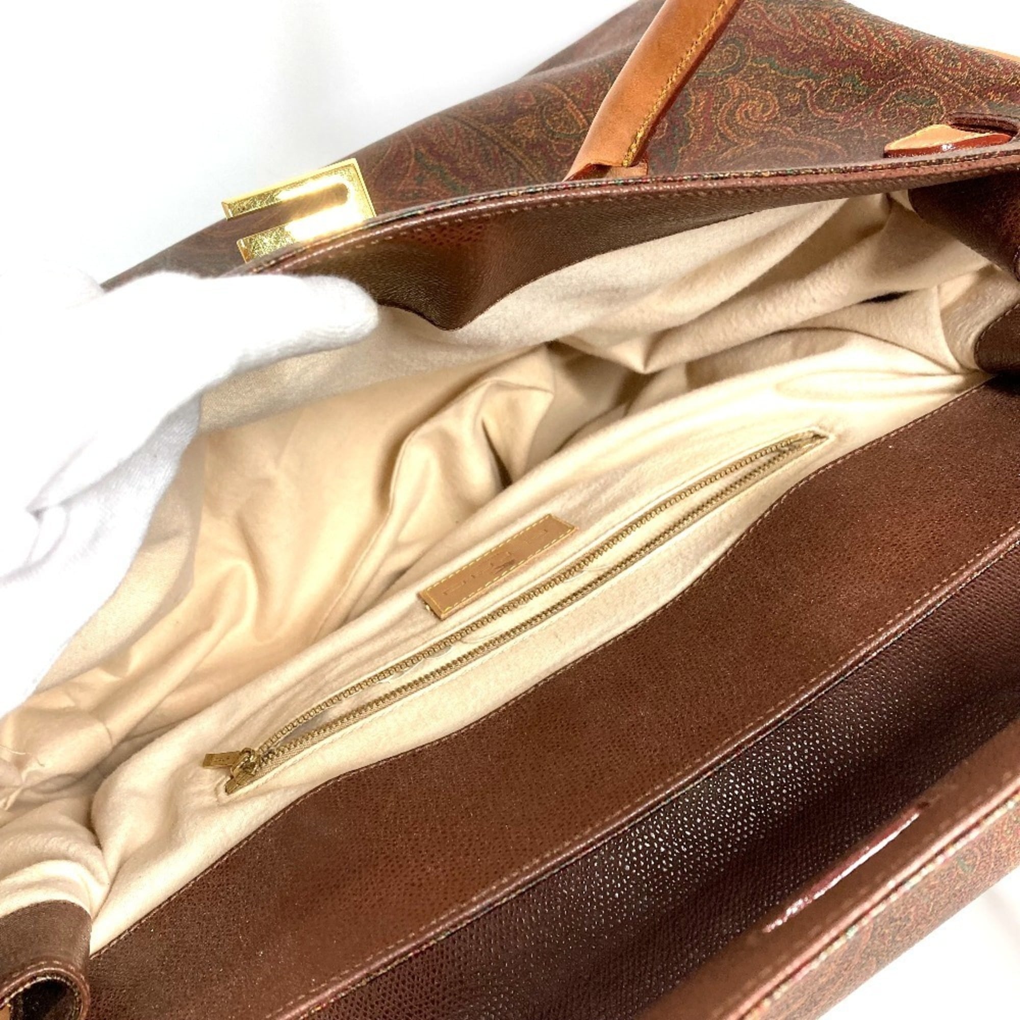 Etro Brown Leather Boston Bag Handbag Tote Bag (Pre-Owned)