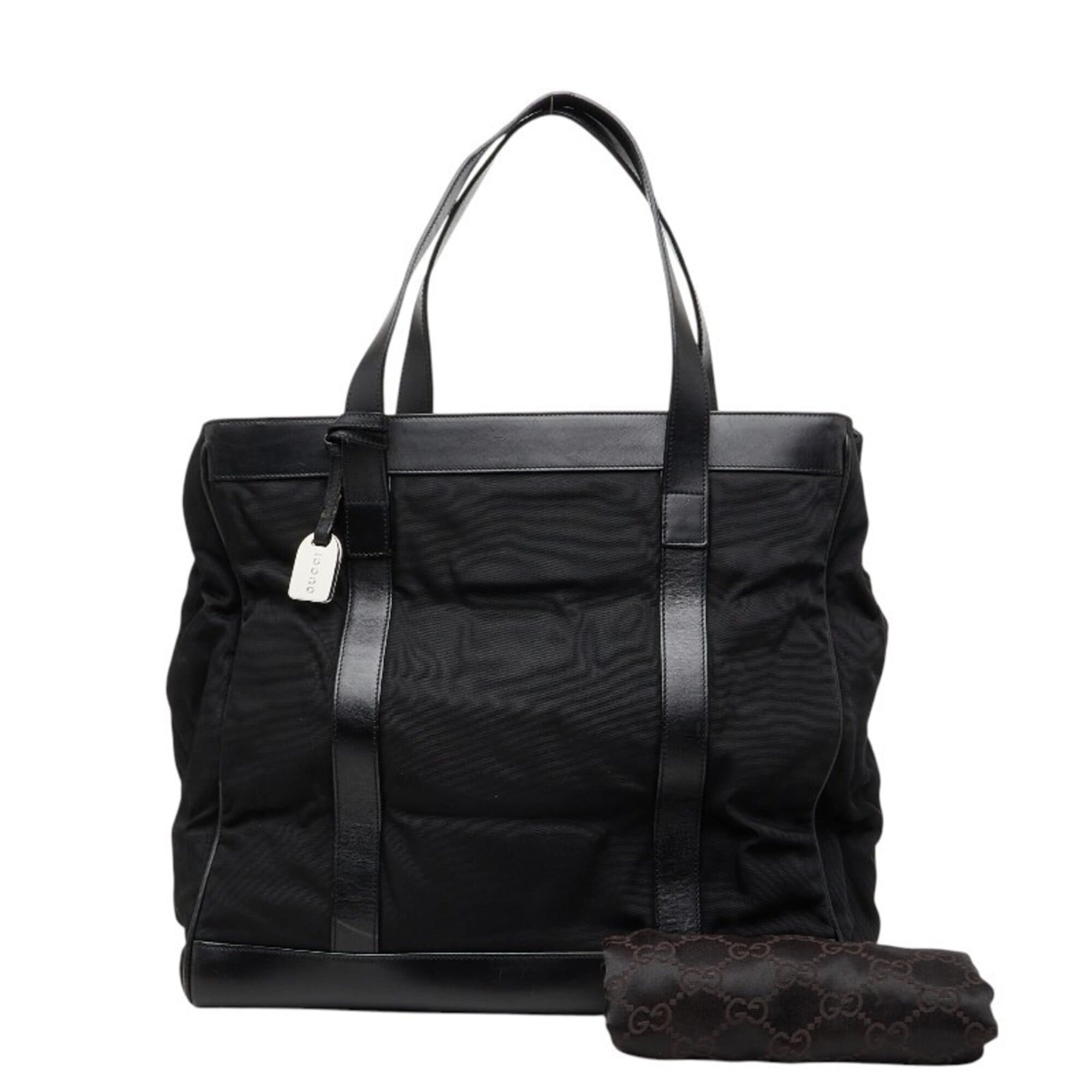 Gucci Black Nylon Canvas Leather Handbag Tote Bag (Pre-Owned)