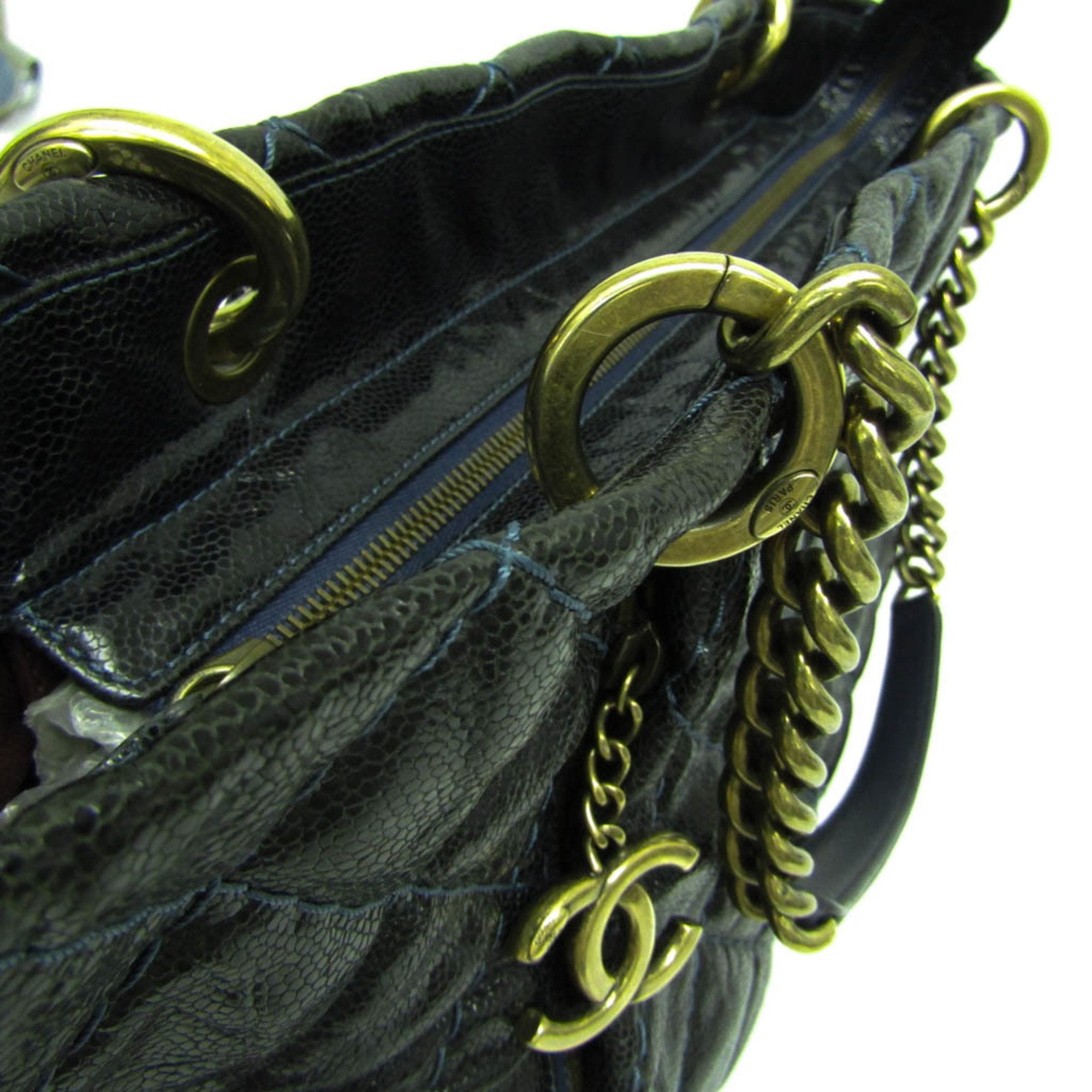 Chanel Matelasse Black Navy Grained Calfskin Tote Bag (Pre-Owned)