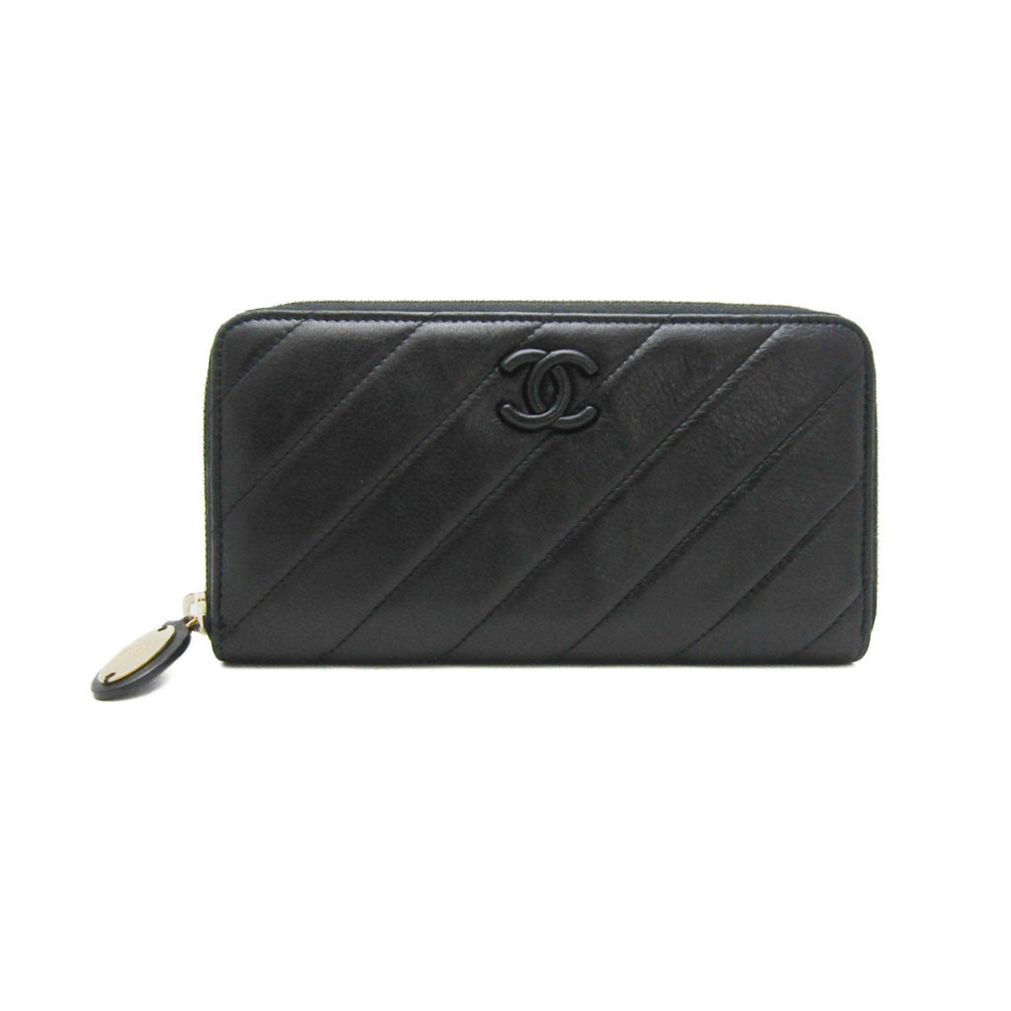 Chanel Black Leather Long Wallet (Bi-Fold) (Pre-Owned)