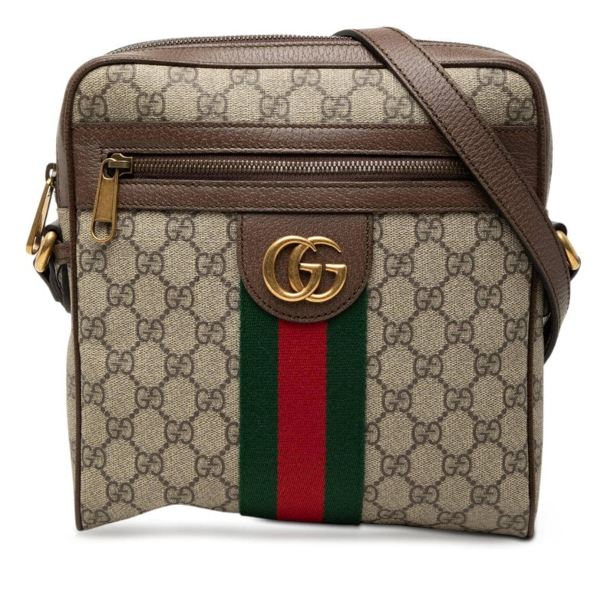 Gucci Brown Green Red Color Pvc Leather Shoulder Bag (Pre-Owned)