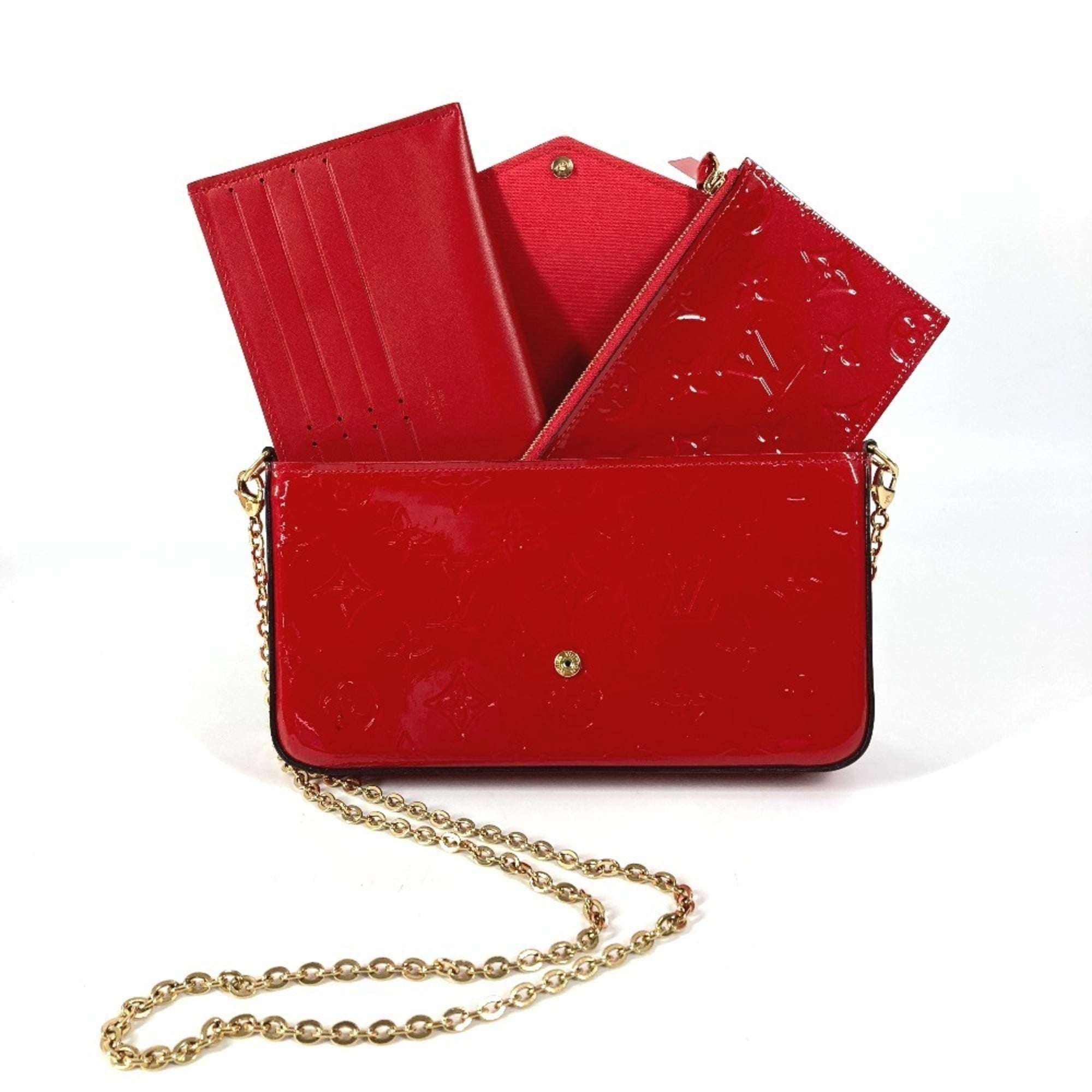 Louis Vuitton Red Color Monogram Vernis Canvas Clutch Bag Pochette Shoulder Bag (Pre-Owned)