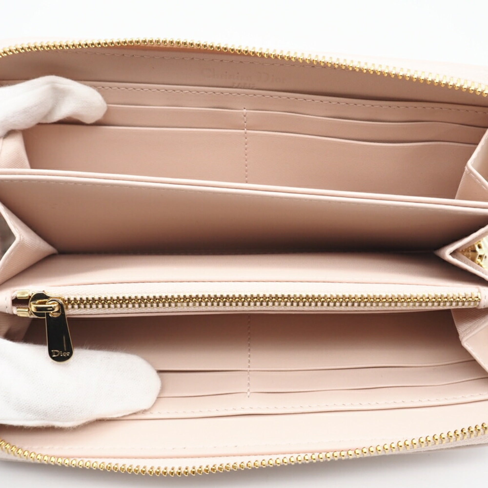 Christian Dior Lady Dior Pink Leather Long Wallet (Bi-Fold) (Pre-Owned)