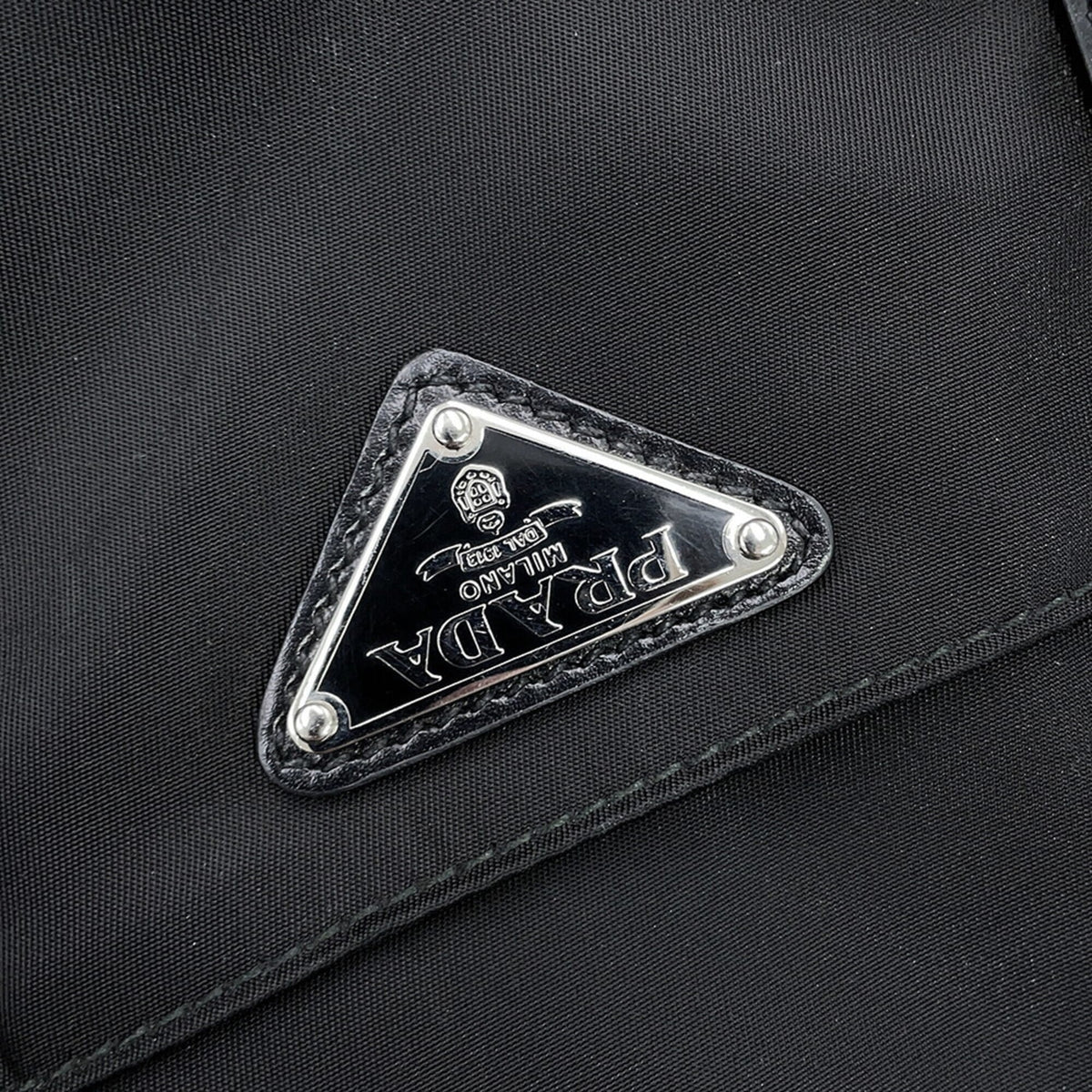 Prada Black Nylon Leather Handbag Tote Bag (Pre-Owned)