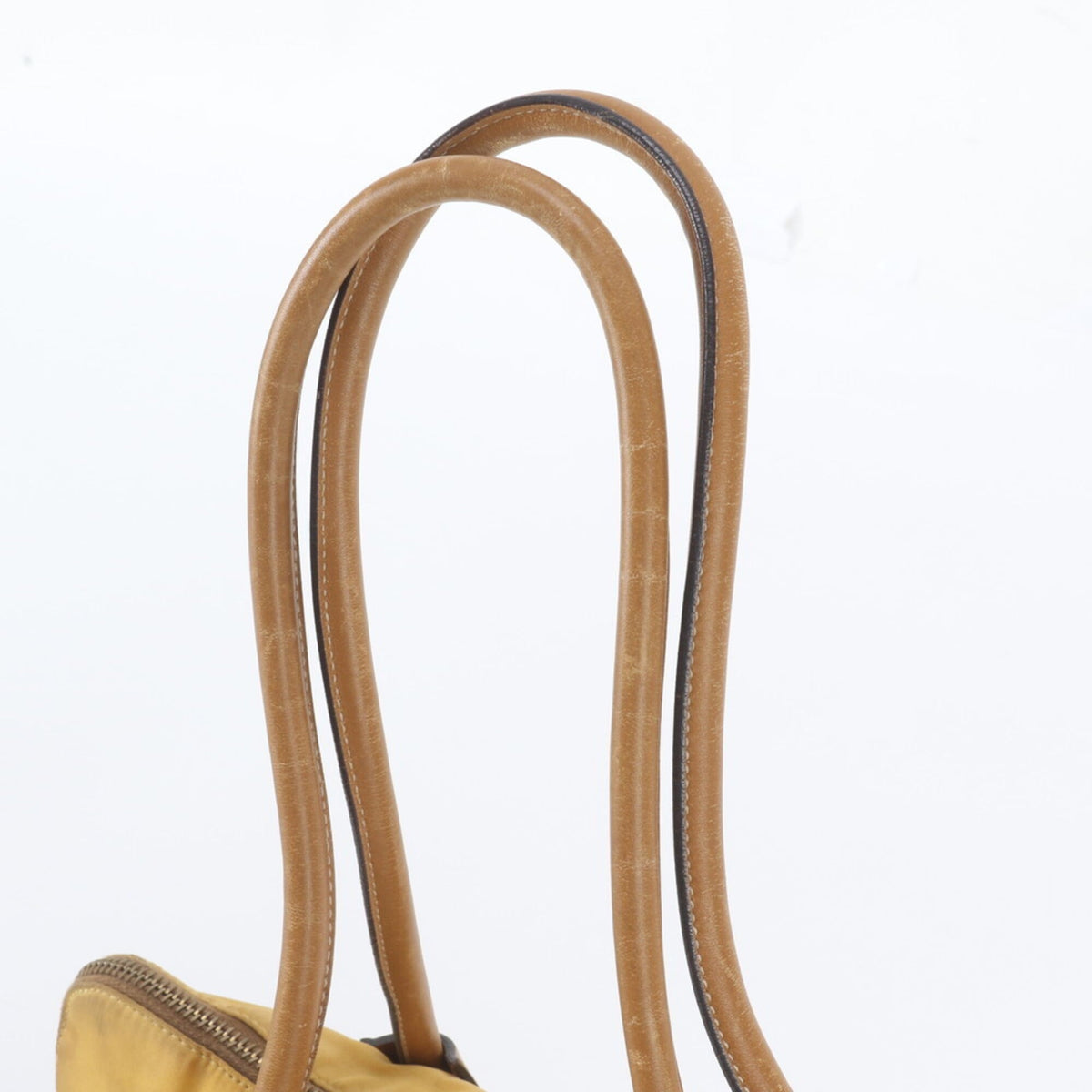 Prada Brown Yellow Leather Nylon Tote Bag (Pre-Owned)