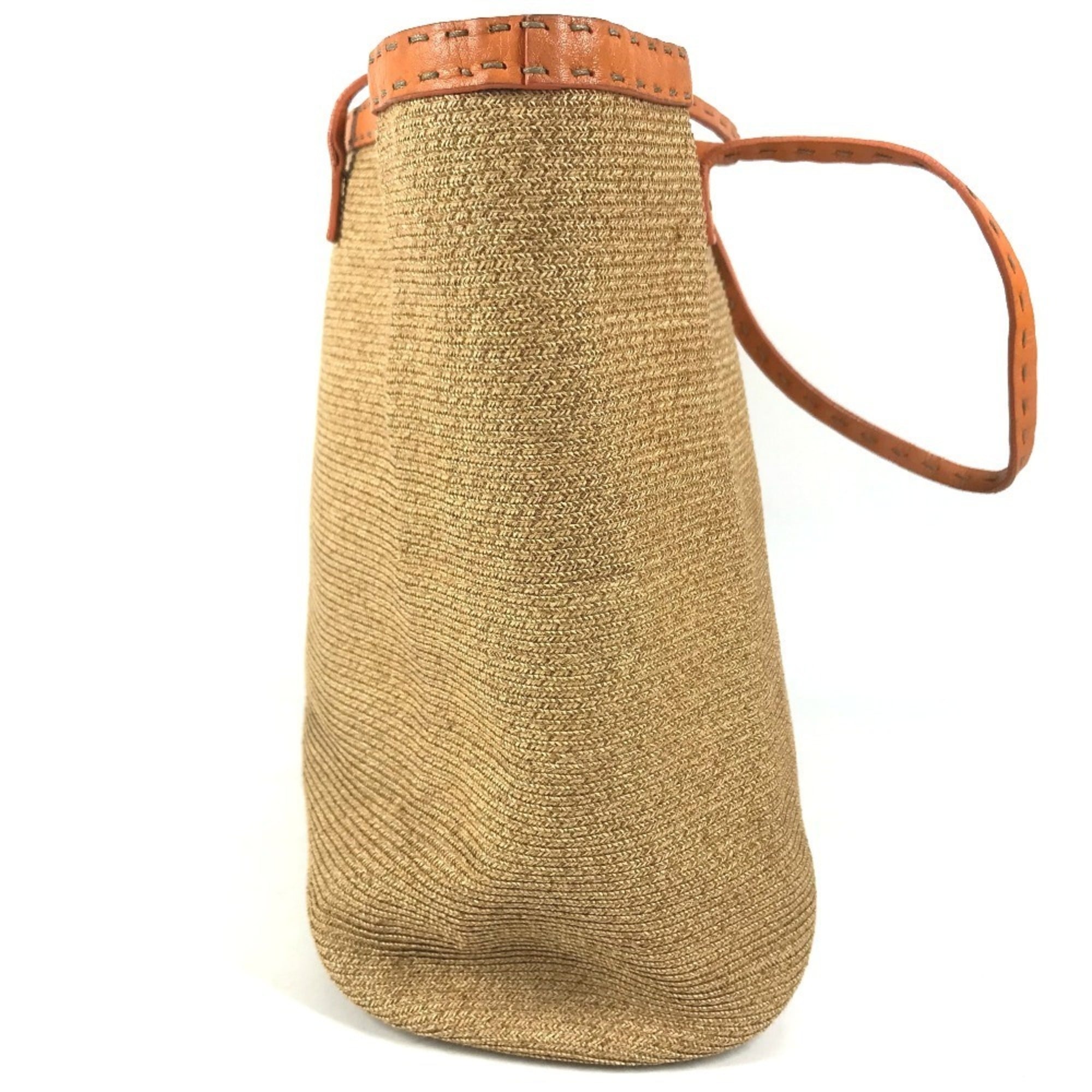 Fendi Beige Orange Raffia Leather Beach Bag Shoulder Bag Tote Bag (Pre-Owned)