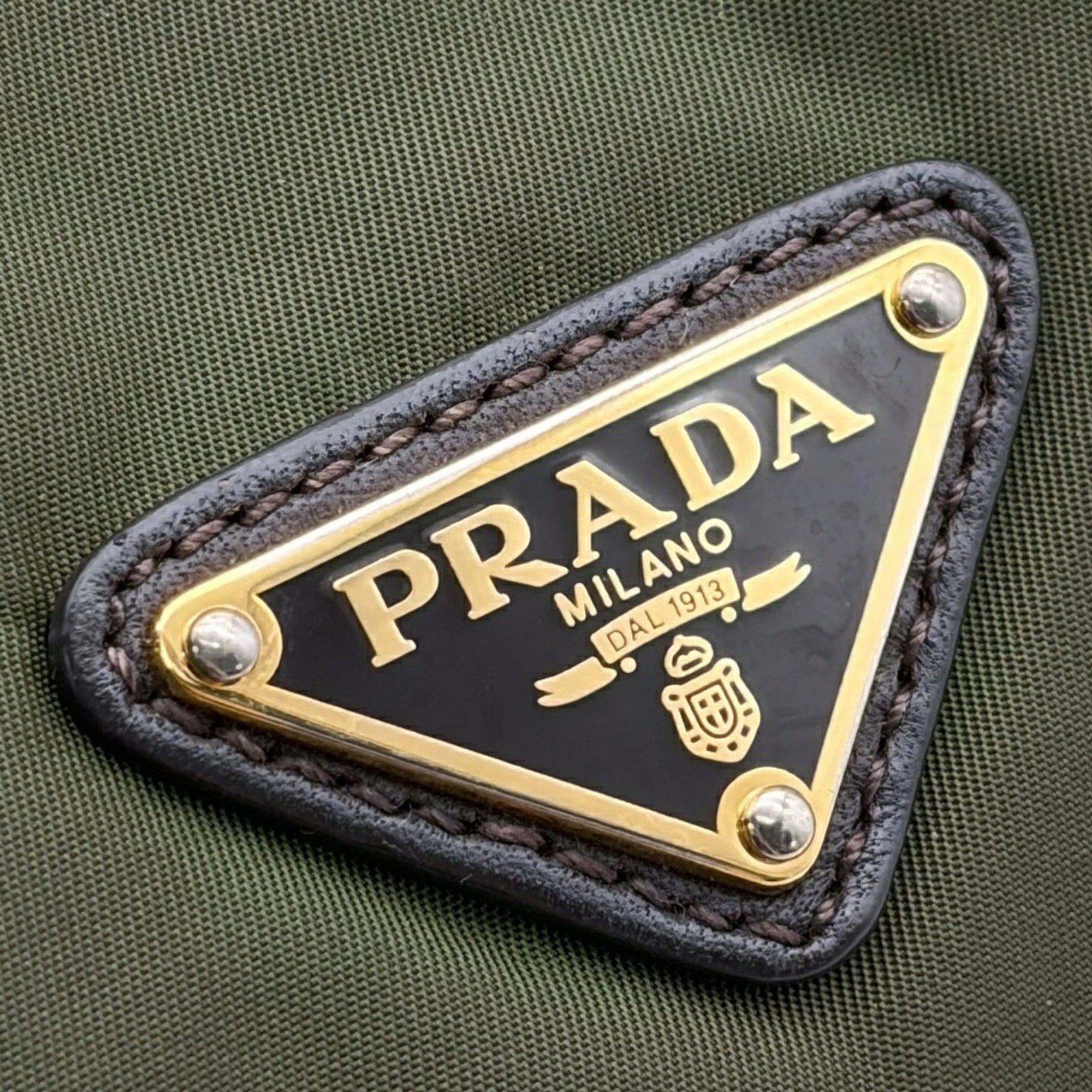 Prada Dark Brown Khaki Nylon Leather Shoulder Bag (Pre-Owned)