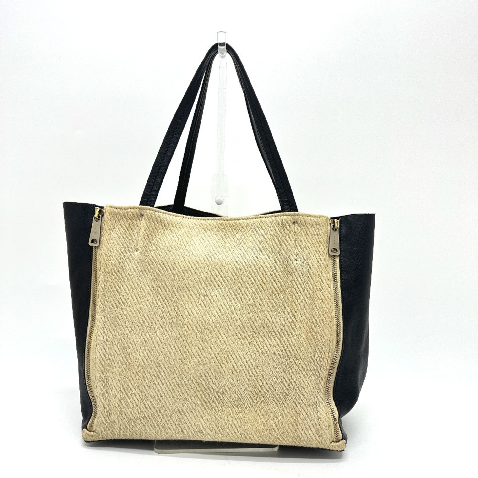 Celine Beige Black Hemp Leather Handbag Tote Bag (Pre-Owned)