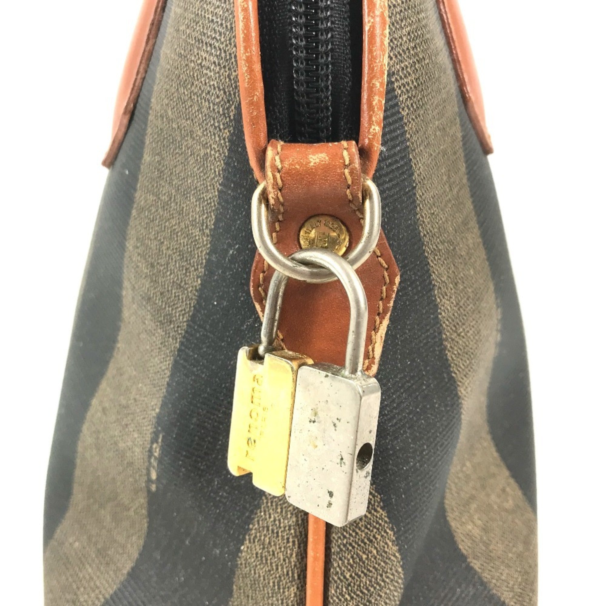 Fendi Pequin Brown Khaki Pvc Leather Handbag (Pre-Owned)