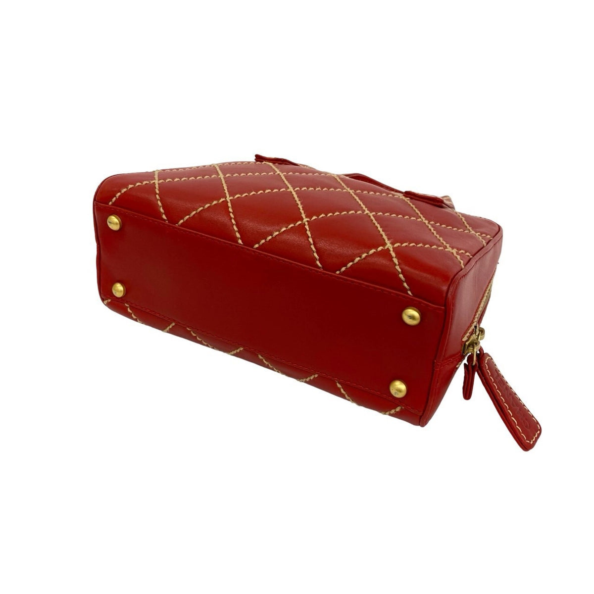 Chanel Red Color Leather Handbag Pouch Tote Bag (Pre-Owned)