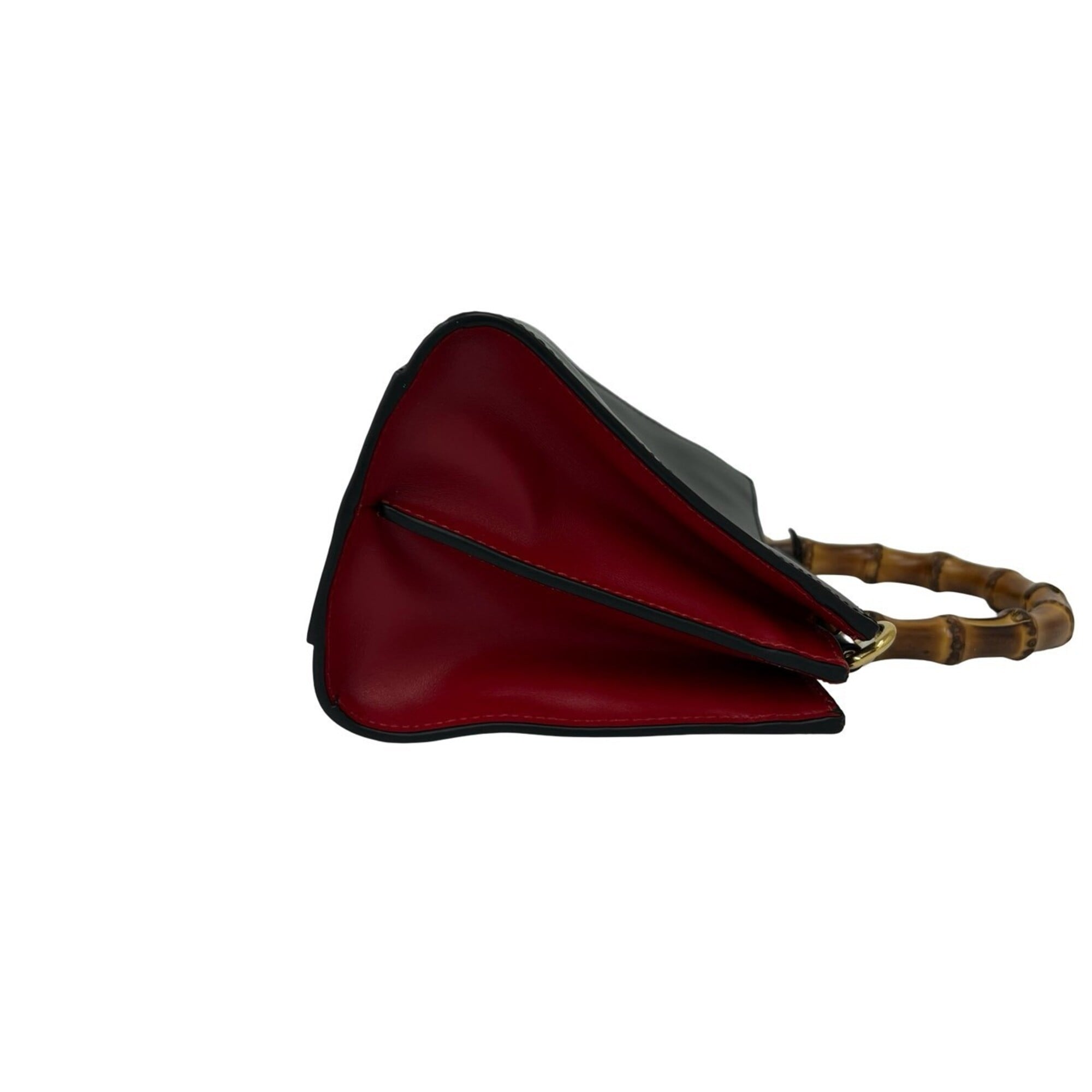 Gucci Black Red Color Leather Bamboo Handbag Shoulder Bag (Pre-Owned)