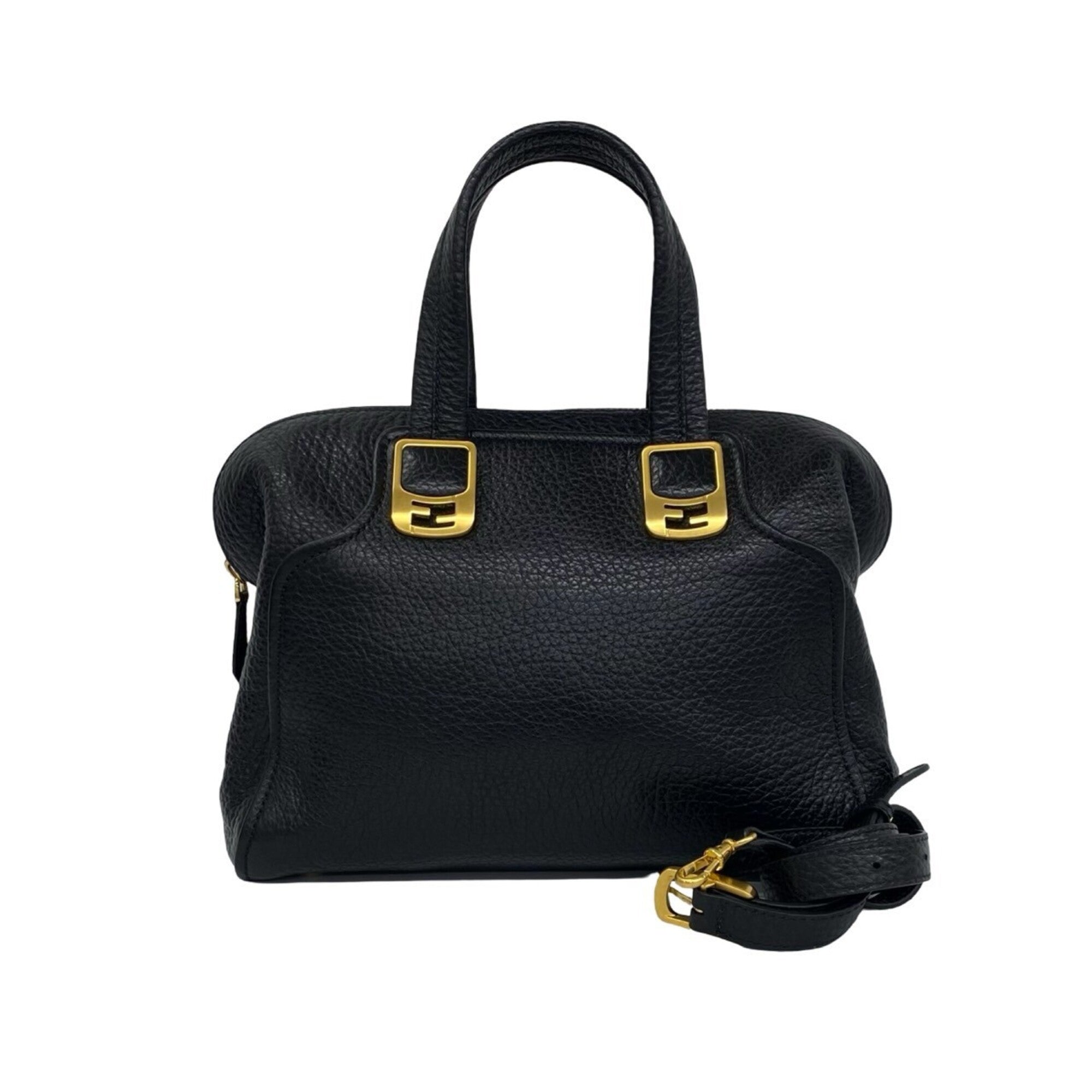 Fendi Black Leather Boston Bag Handbag Shoulder Bag (Pre-Owned)