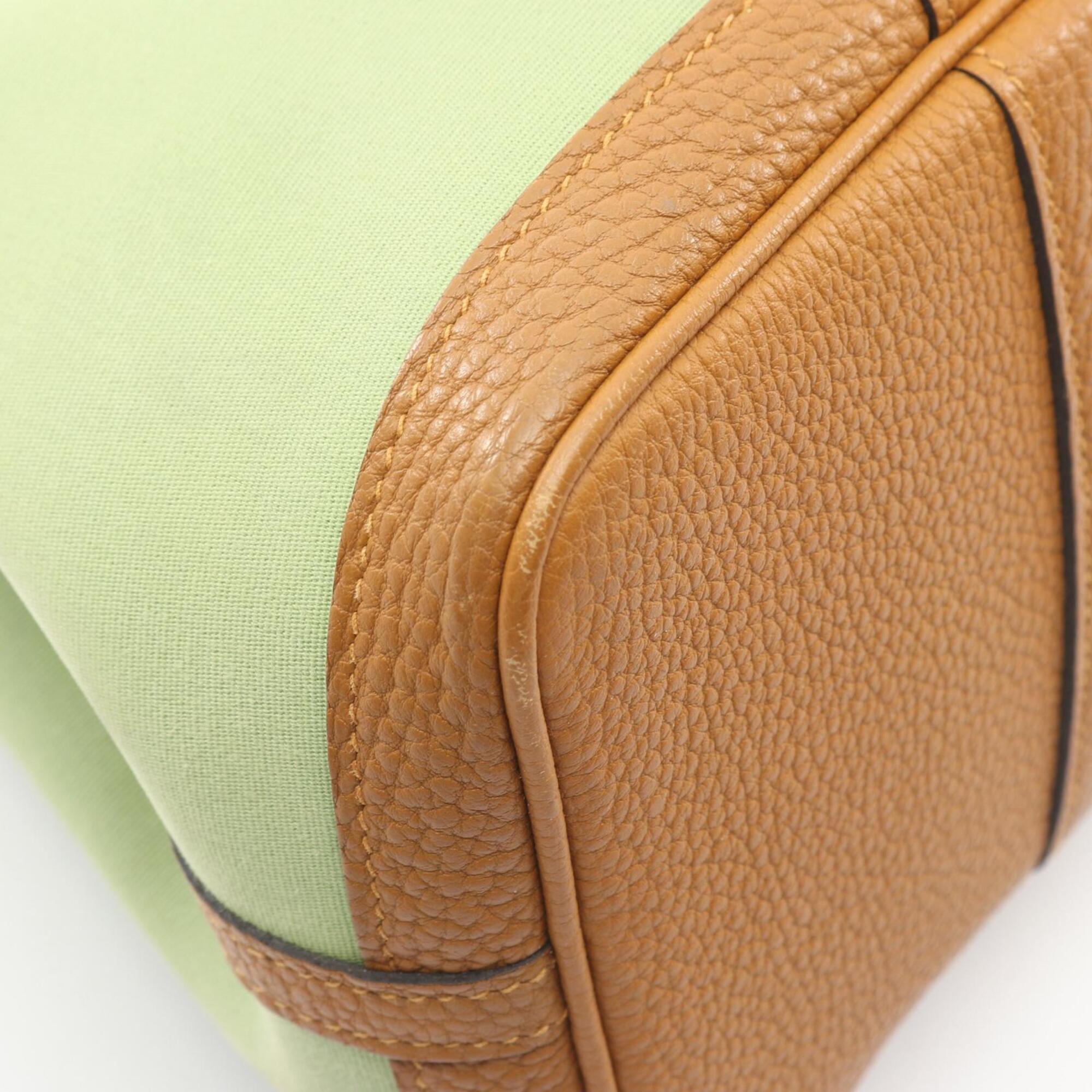 Hermes Brown Green Negonda Leather Toile Officier Handbag Tote Bag (Pre-Owned)