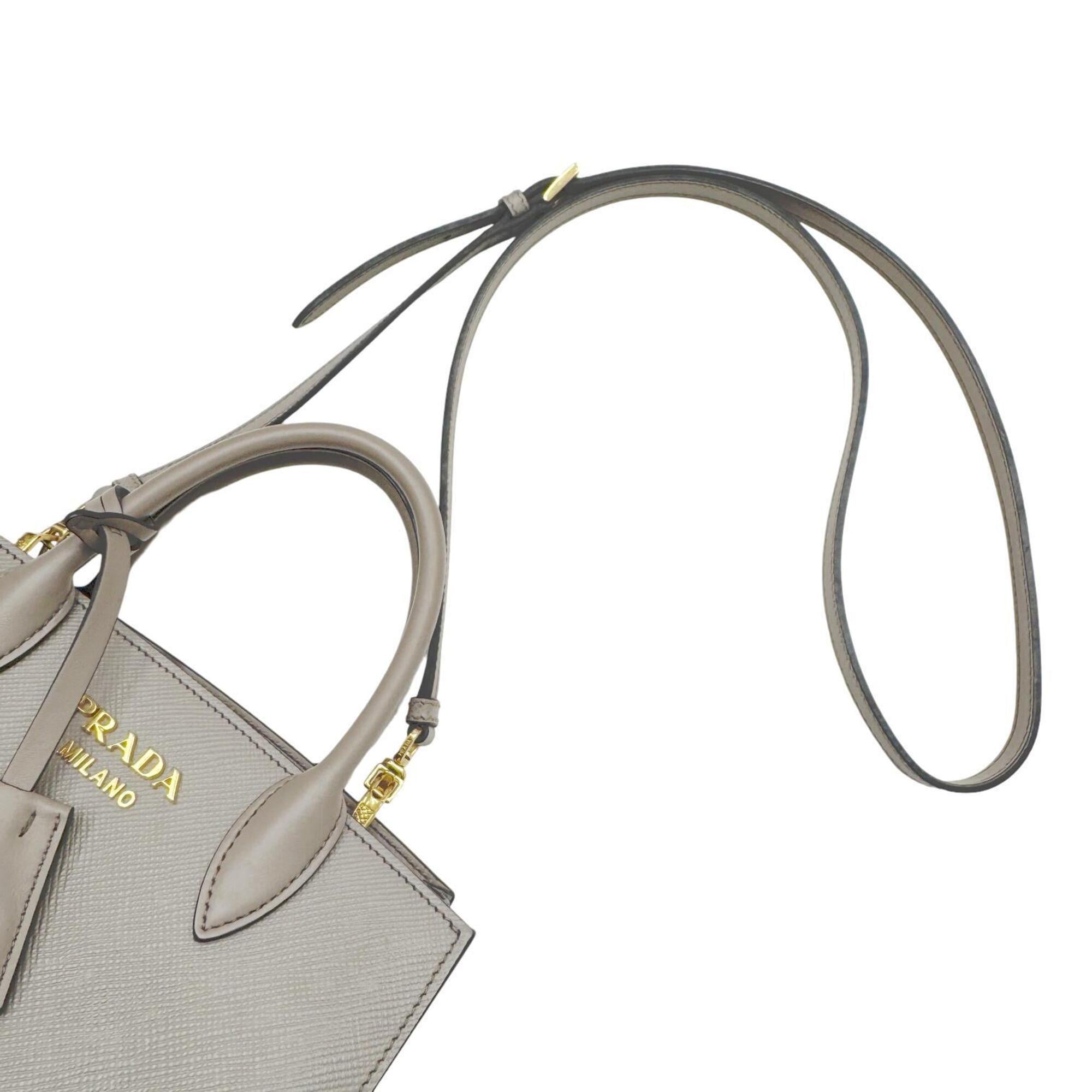Prada Gray Leather Handbag Shoulder Bag (Pre-Owned)