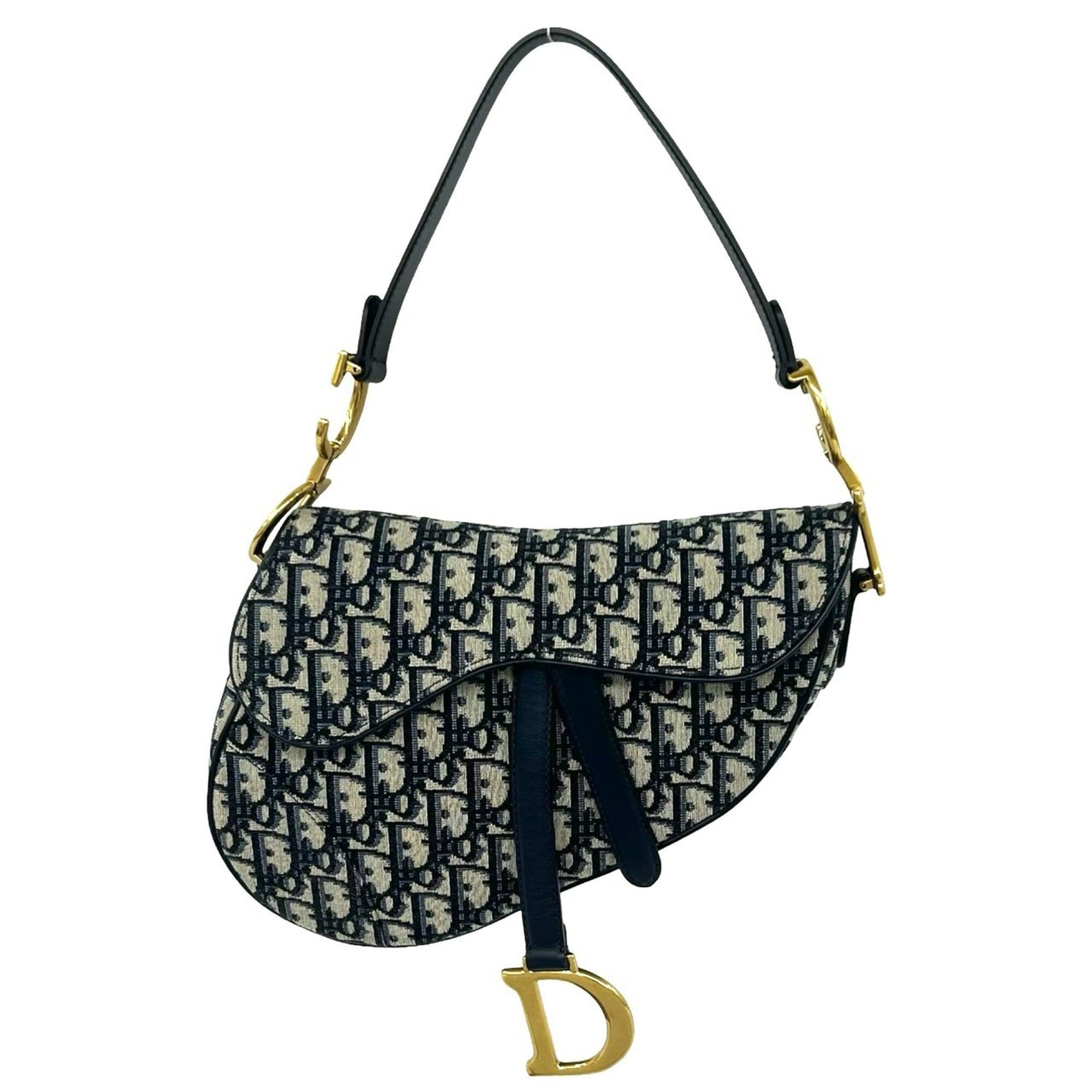 Christian Dior Navy Canvas Leather Saddle Bag Shoulder Bag (Pre-Owned)