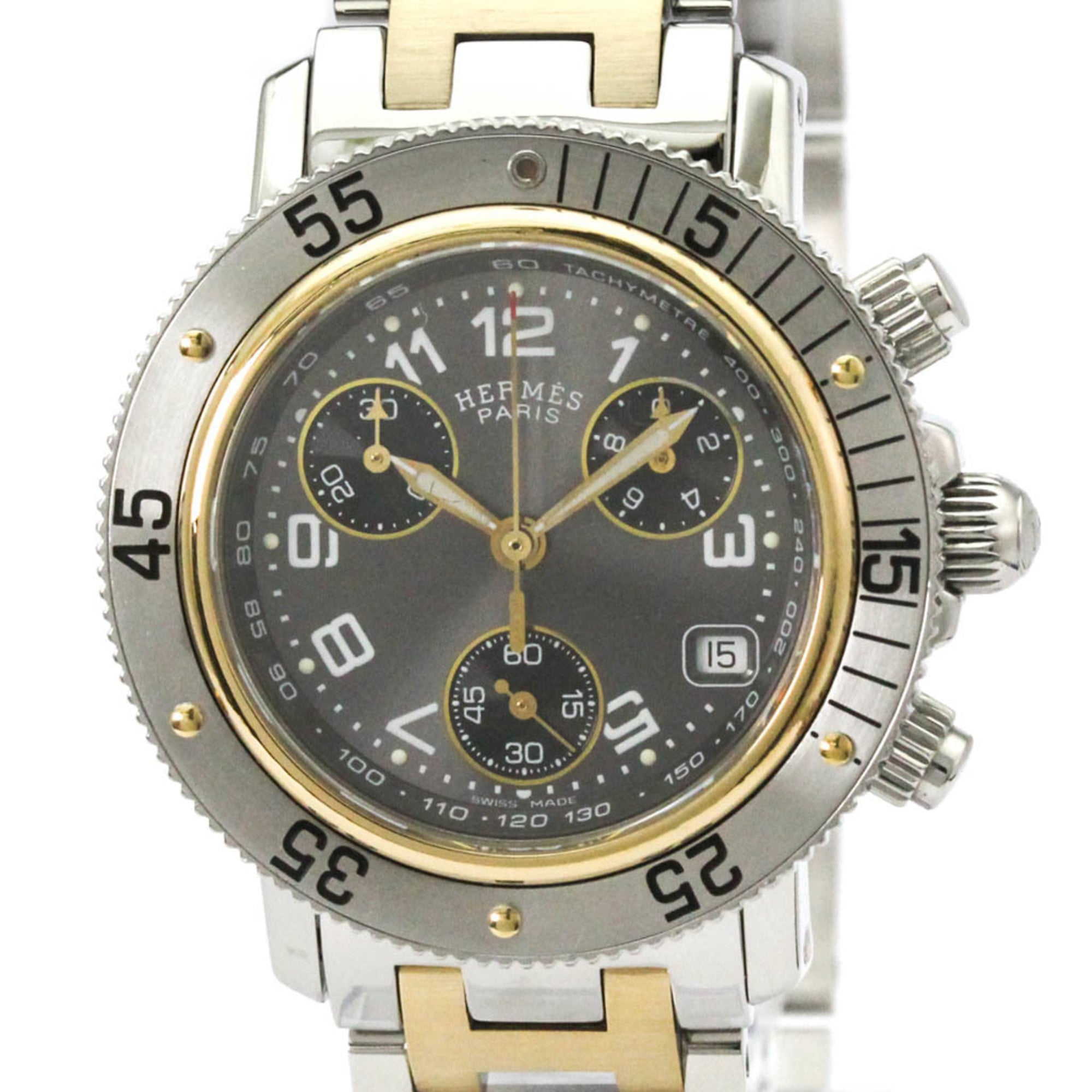 Hermes Clipper Chronograph Quartz Watch Stainless Steel Watch (Pre-Owned)