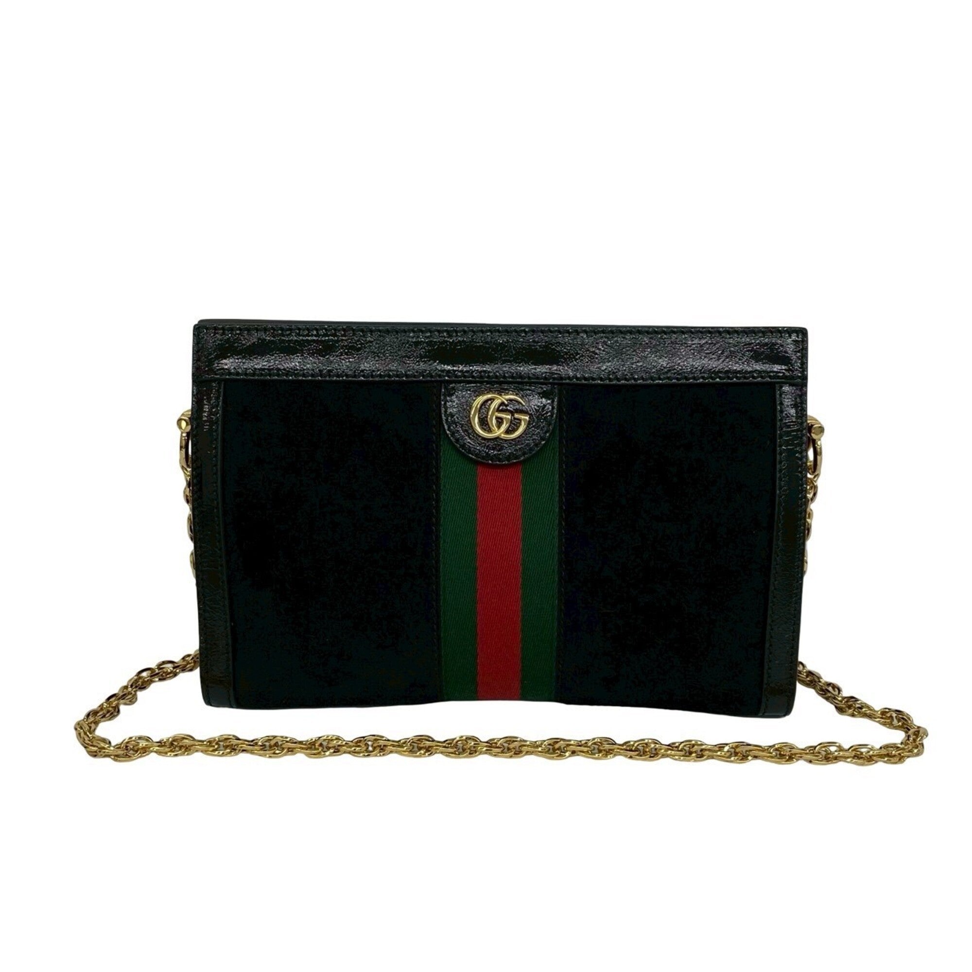 Gucci Black Green Red Color Patent Leather Suede Shoulder Bag (Pre-Owned)