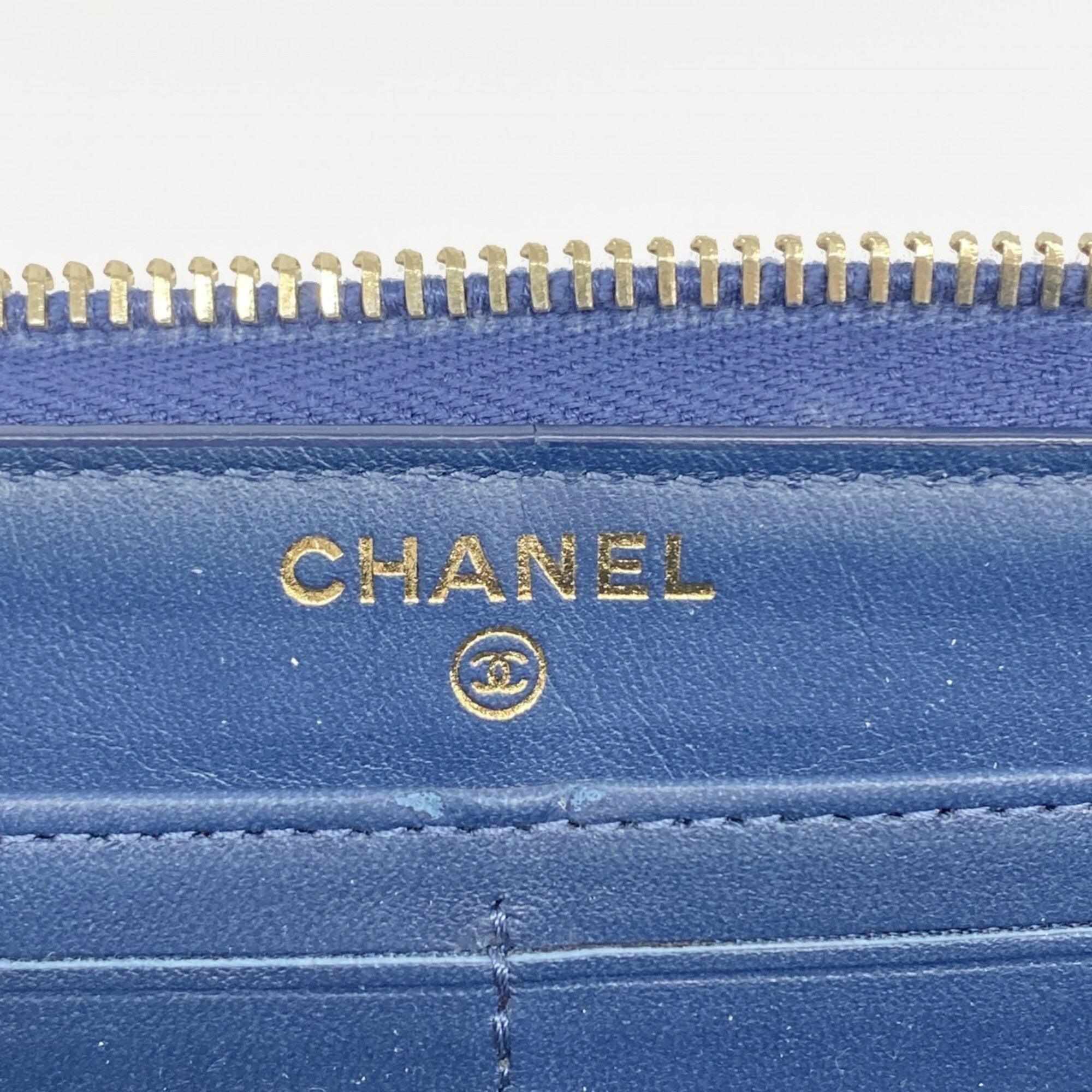 Chanel Navy Leather Long Wallet (Bi-Fold) (Pre-Owned)