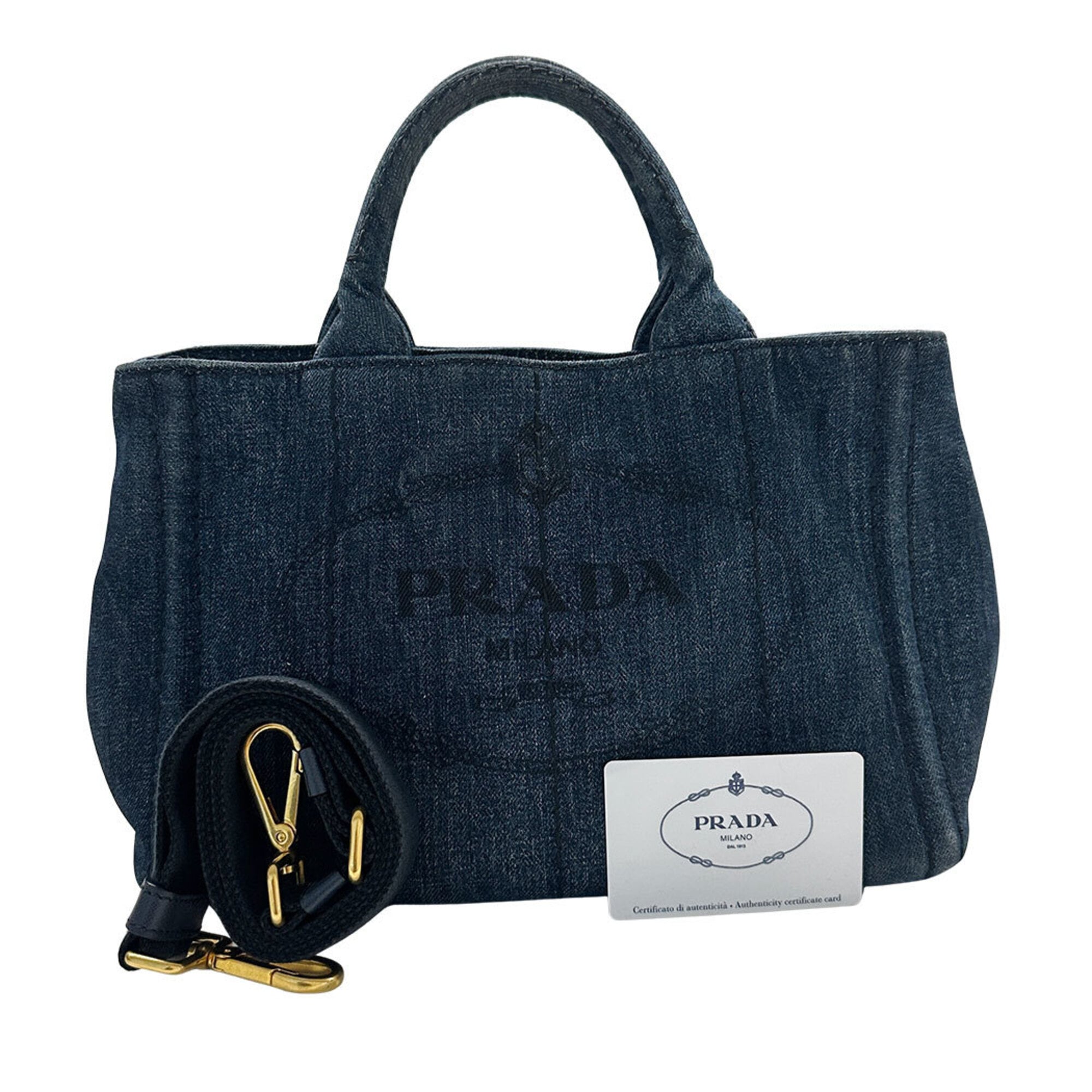 Prada Dark Blue Denim Handbag Shoulder Bag (Pre-Owned)