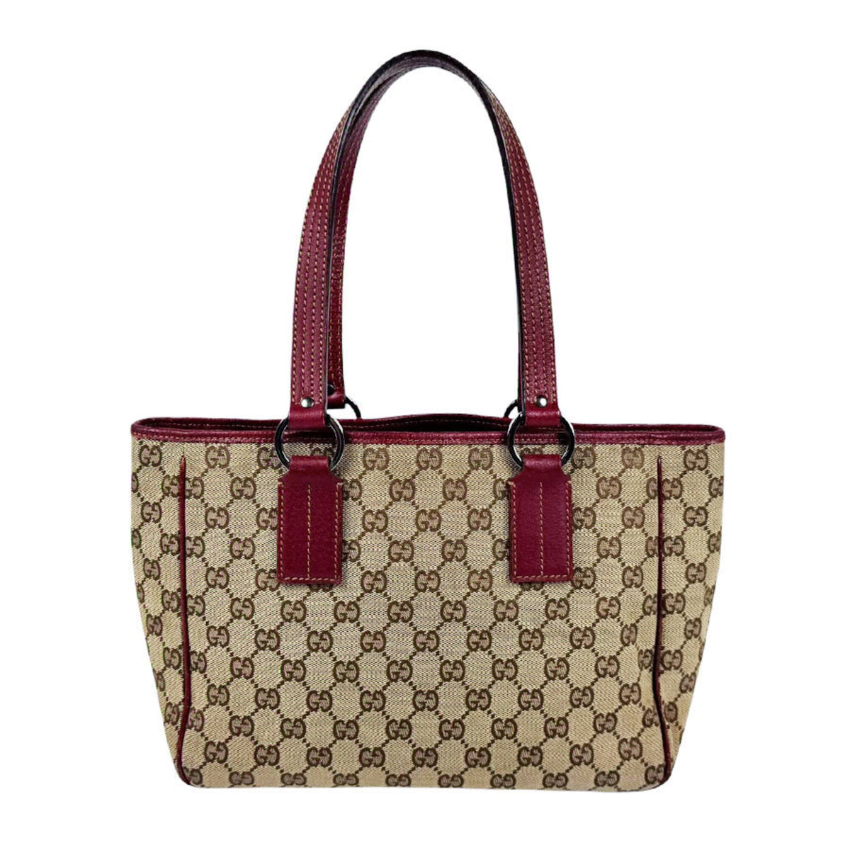 Gucci Brown Burgundy Gg Canvas Leather Tote Bag (Pre-Owned)