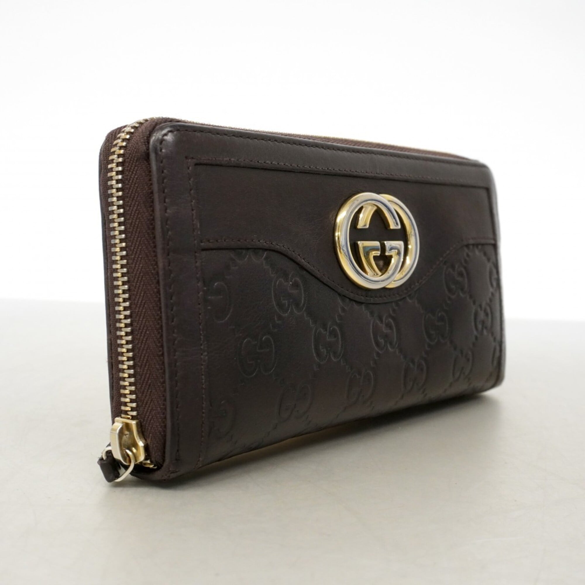 Gucci Dark Brown Leather Long Wallet (Bi-Fold) (Pre-Owned)