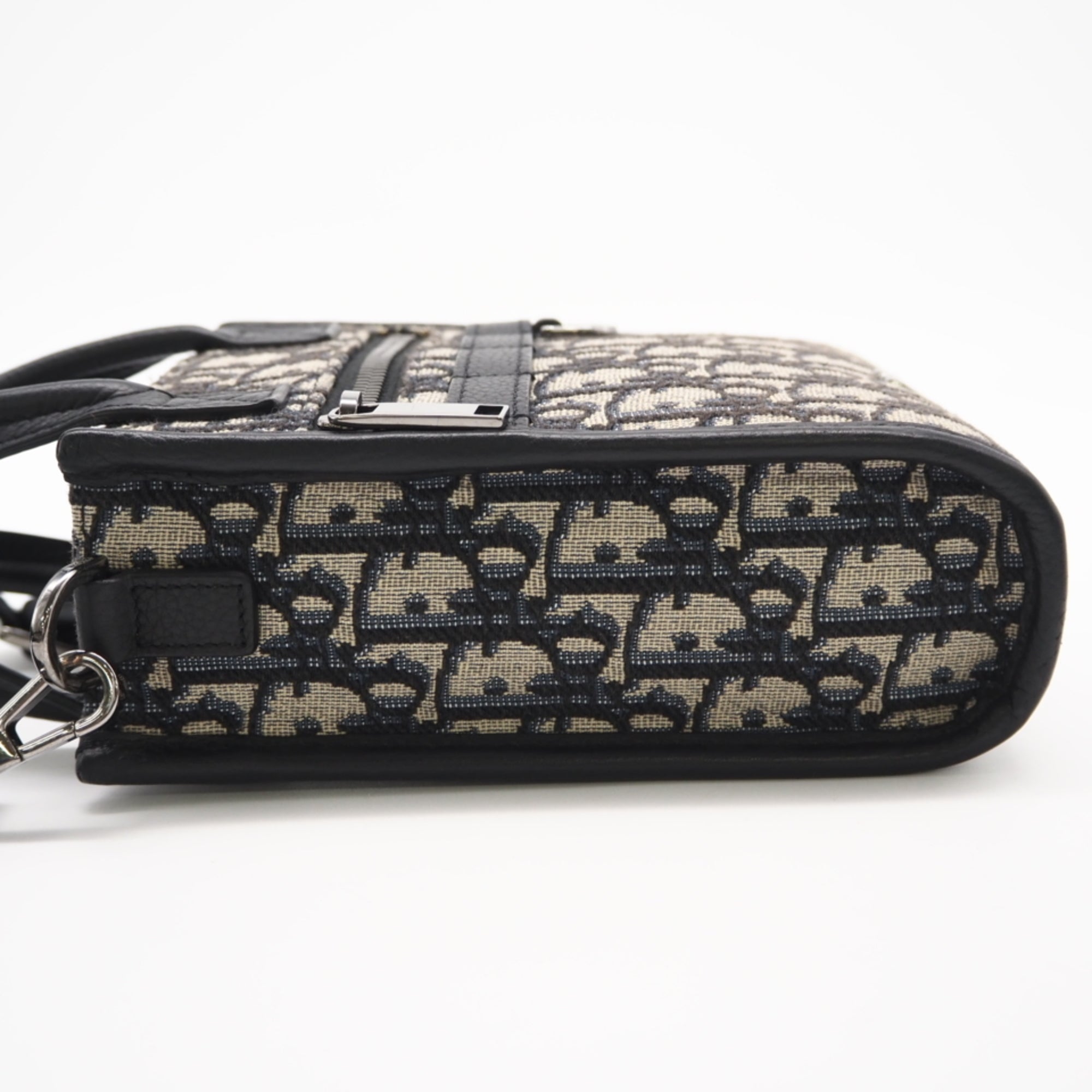 Christian Dior Beige Navy Canvas Leather Shoulder Bag (Pre-Owned)