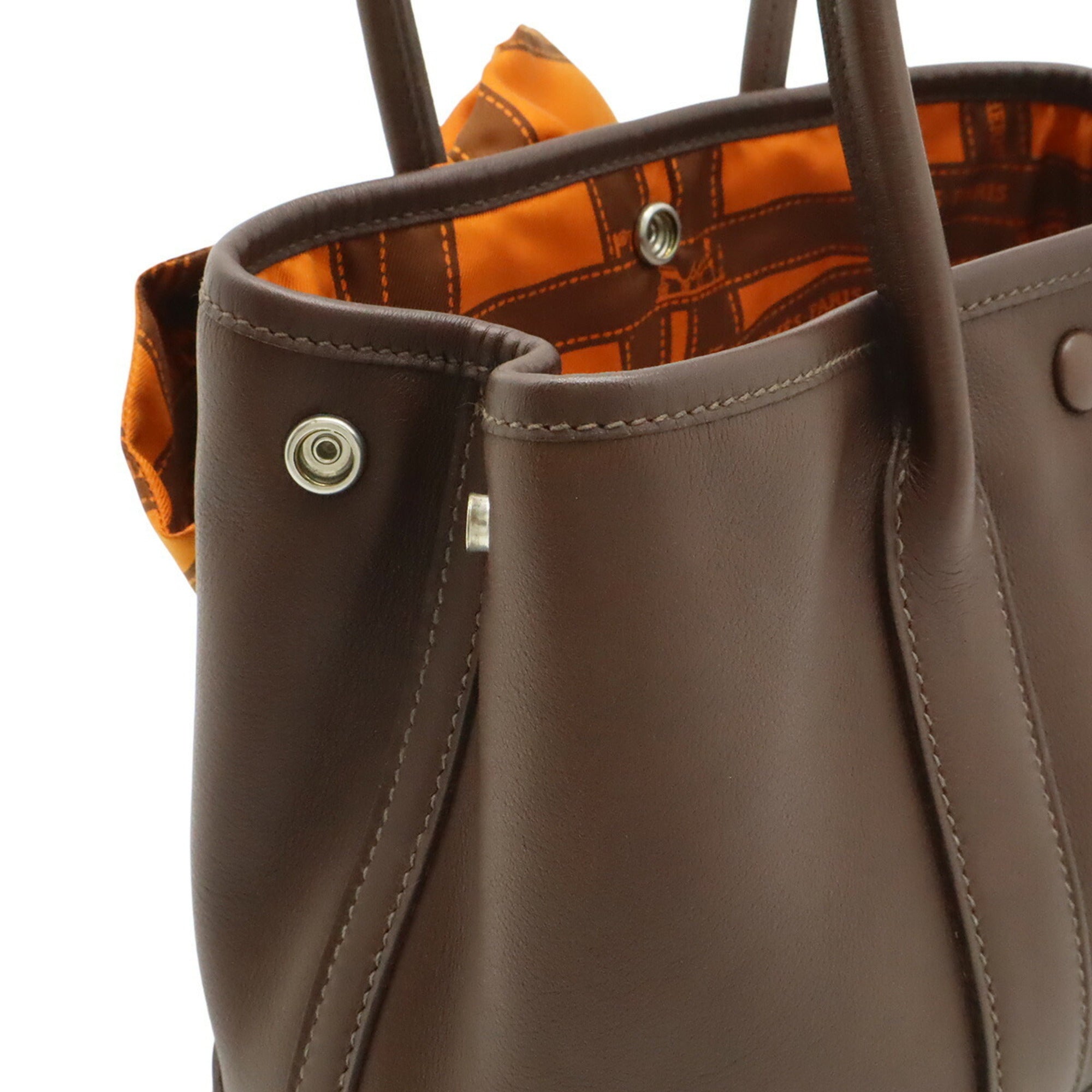 Hermes Garden Brown Havane Orange Swift Leather Silk Handbag (Pre-Owned)