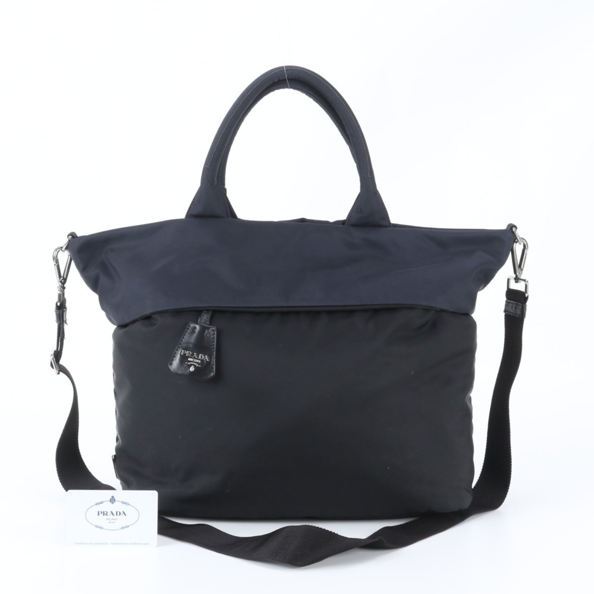 Prada Black Navy Nylon Leather Shoulder Bag (Pre-Owned)