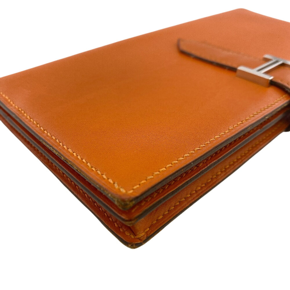 Hermes Orange Box Calf Leather Long Wallet (Bi-Fold) (Pre-Owned)