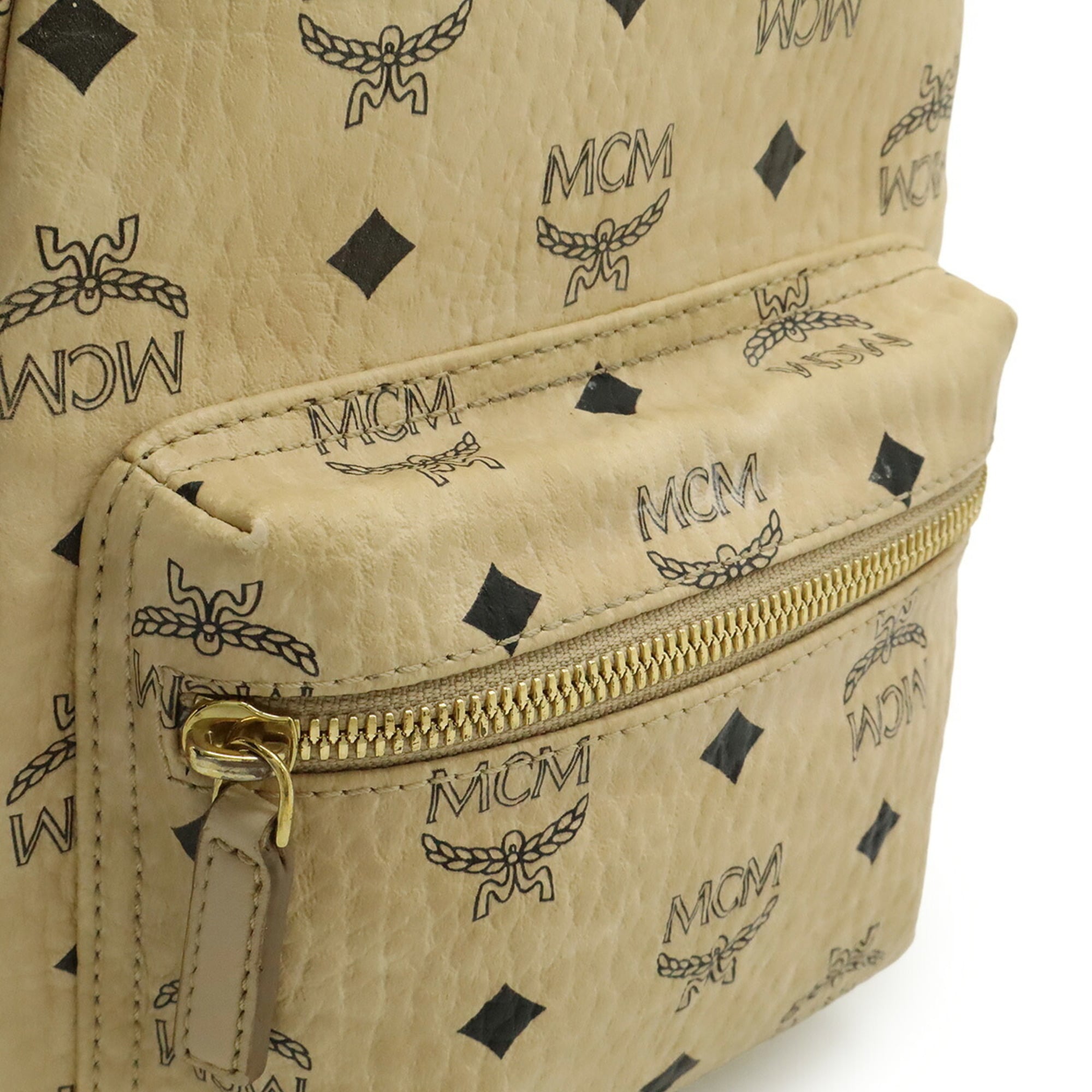 Mcm Visetos Beige Coated Canvas Leather Backpack (Pre-Owned)