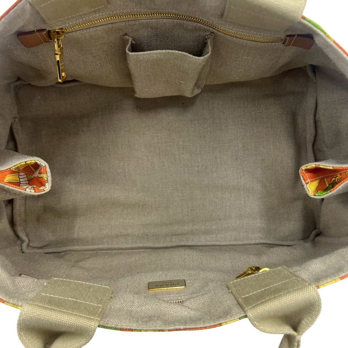 Prada Beige Orange Canvas Handbag Tote Bag (Pre-Owned)
