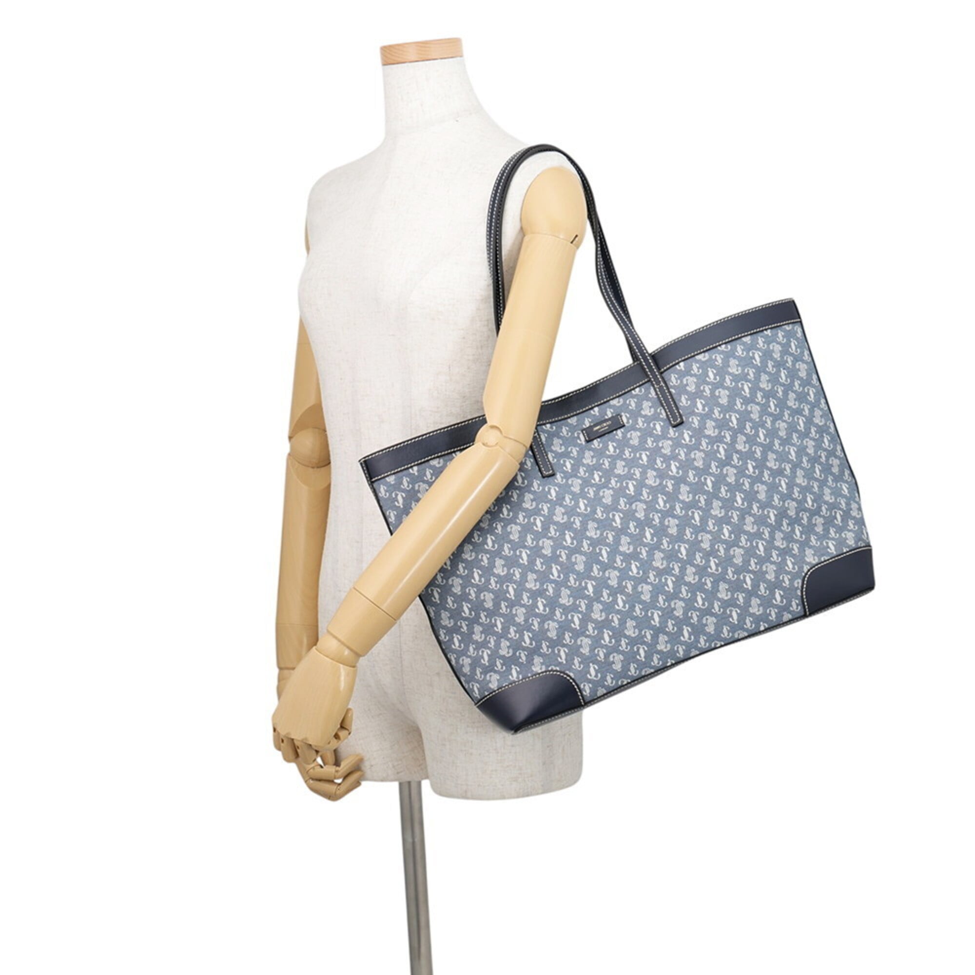 Jimmy Choo White Canvas Leather Handbag Pouch Tote Bag (Pre-Owned)