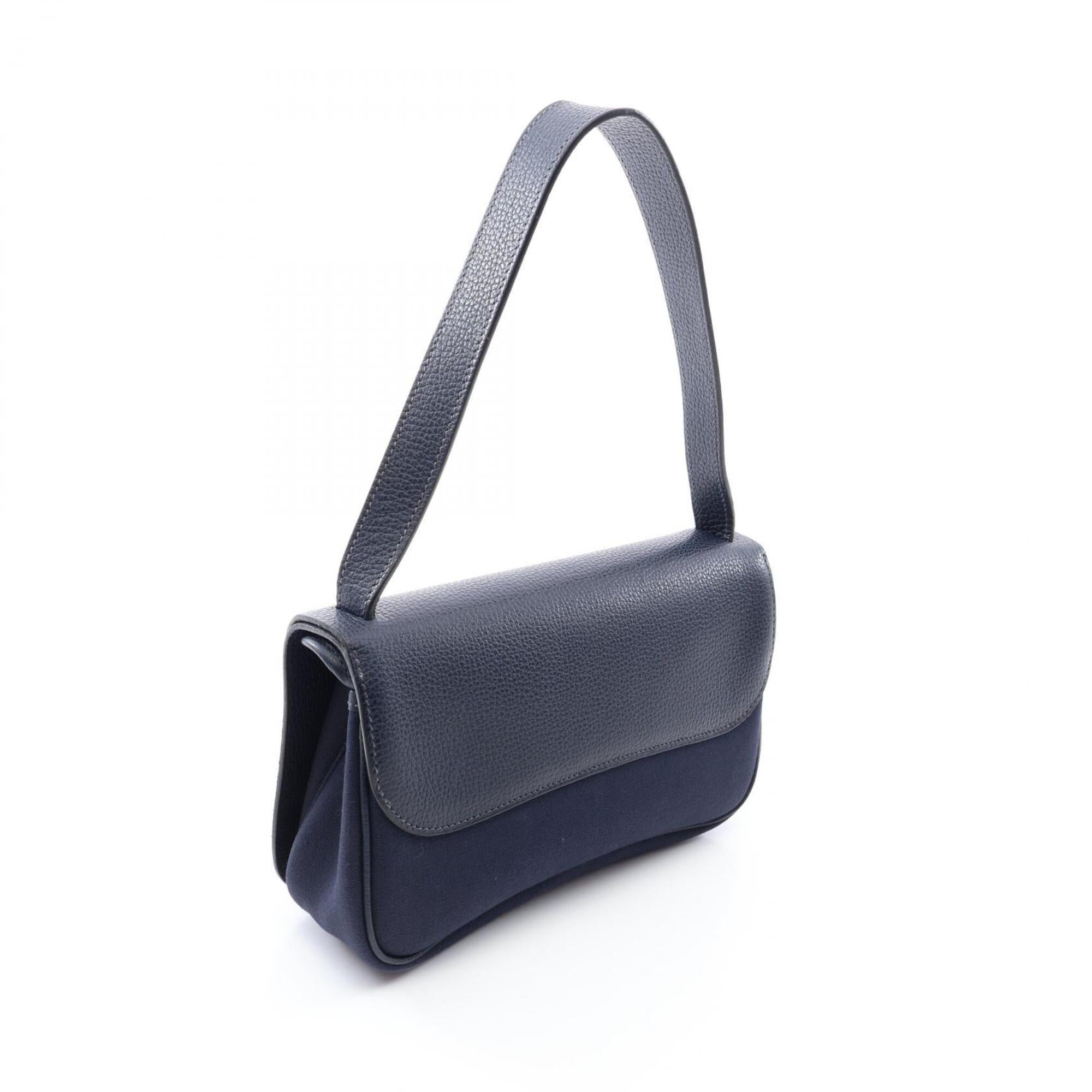 Hermes Blue Indigo Navy Vache Liegee Leather Toile Officier Handbag Shoulder Bag (Pre-Owned)