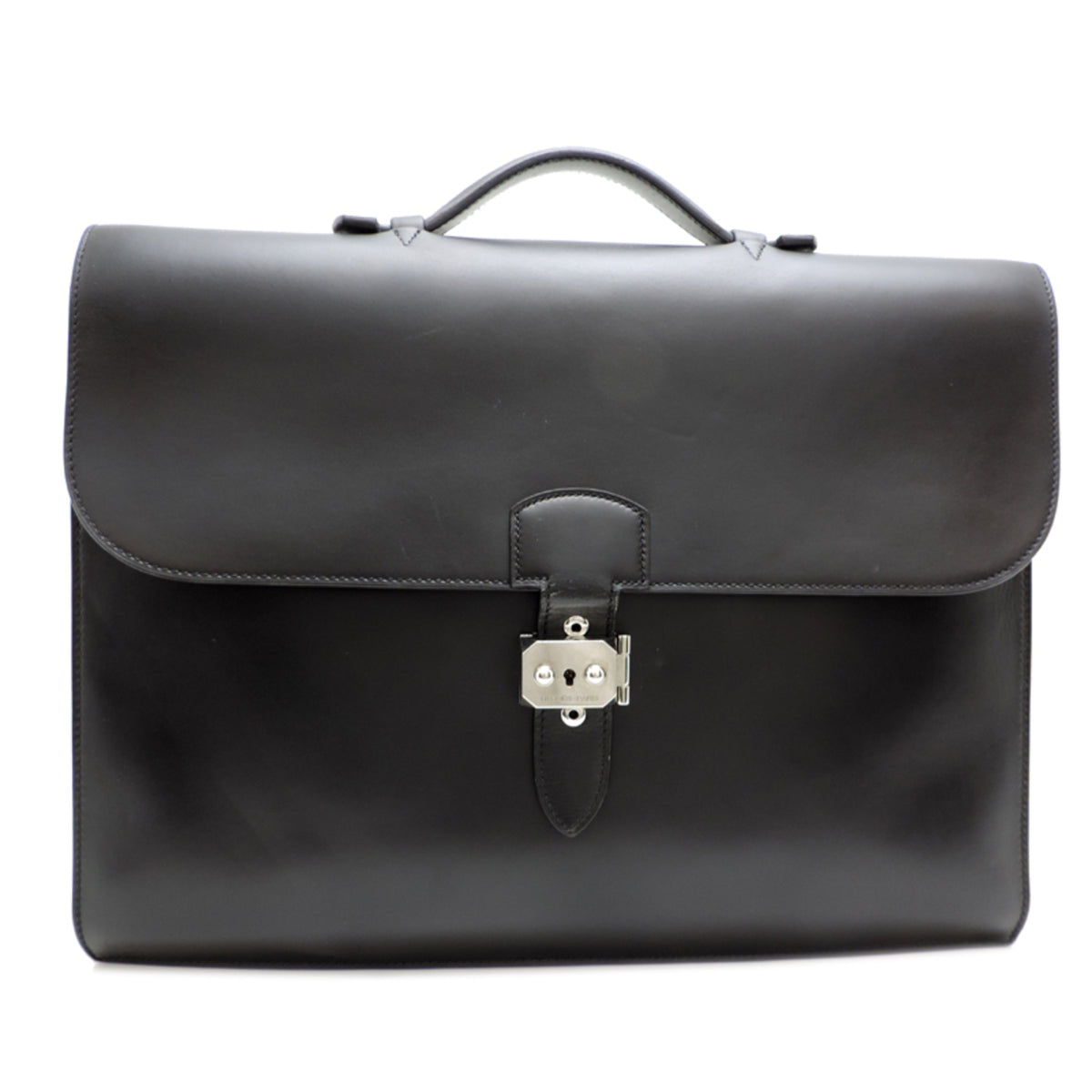 Hermes Black Noir Box Calf Leather Briefcase (Pre-Owned)