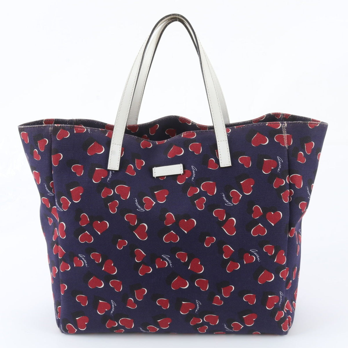 Gucci Navy Red Color Leather Canvas Handbag Shoulder Bag Tote Bag (Pre-Owned)