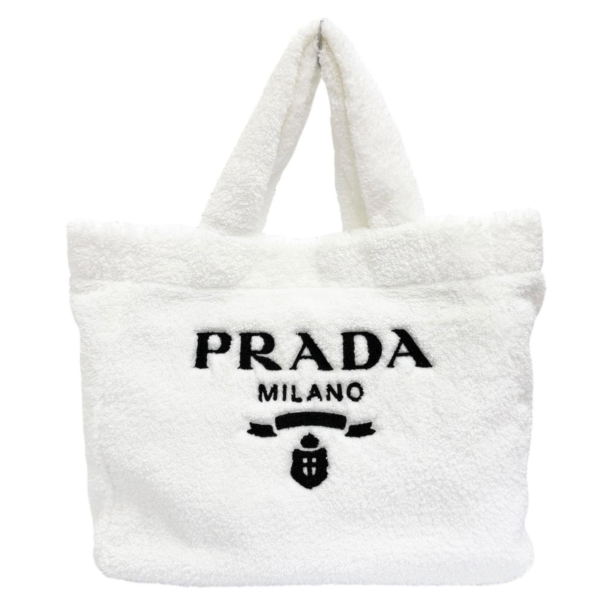 Prada Black White Polyester Leather Tote Bag (Pre-Owned)