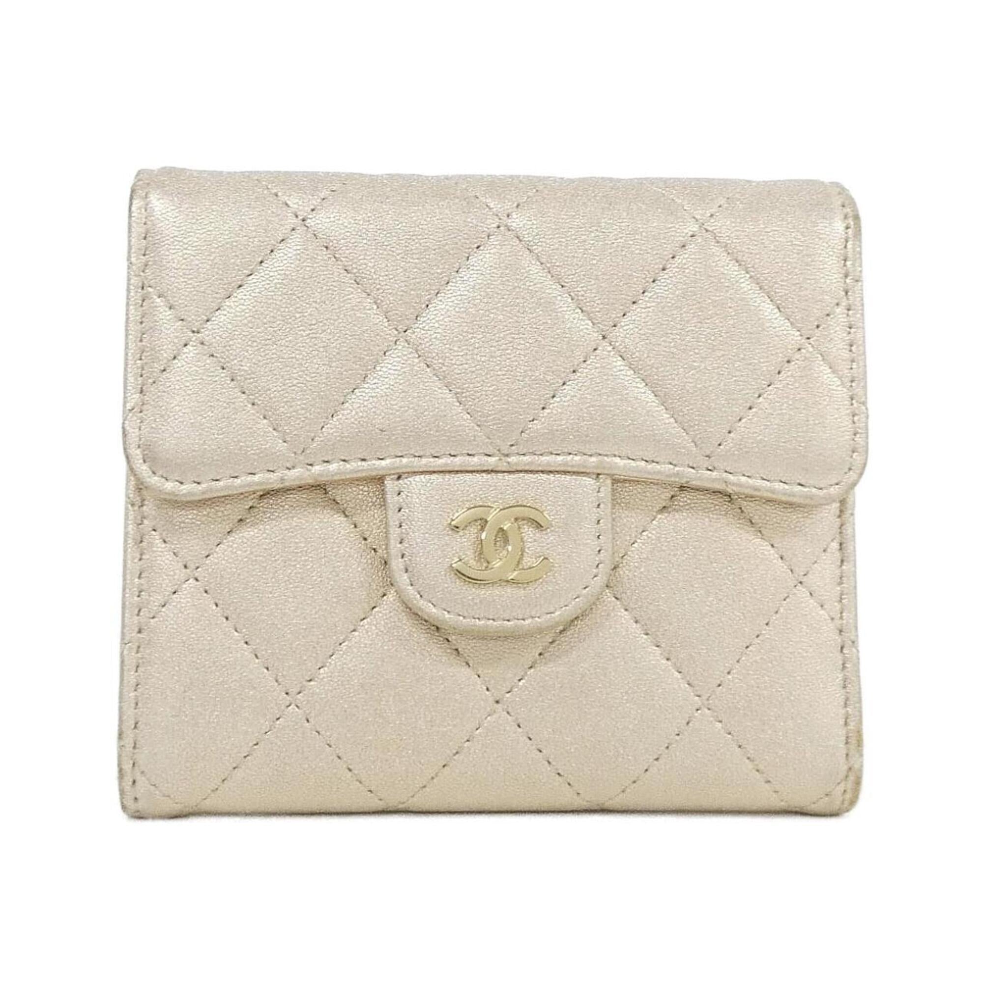 Chanel Gold Leather Wallet (Tri-Fold) (Pre-Owned)