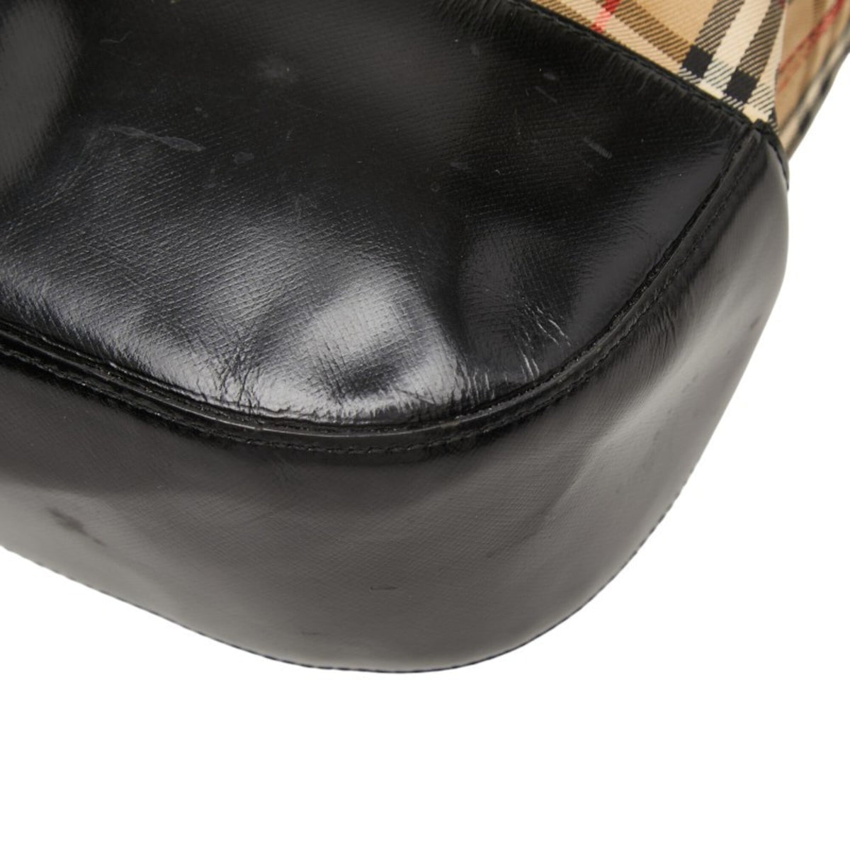Burberry Beige Black Canvas Leather Shoulder Bag Tote Bag (Pre-Owned)