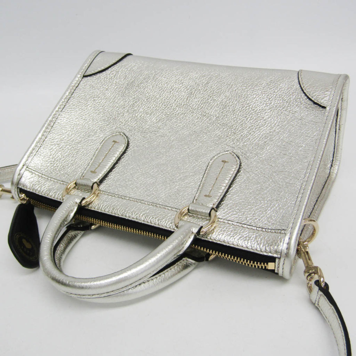 Salvatore Ferragamo Gancini Silver Leather Handbag Shoulder Bag (Pre-Owned)