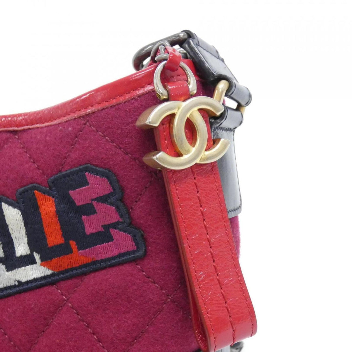 Chanel Bordeaux Navy Red Color Felt Leather Shoulder Bag (Pre-Owned)