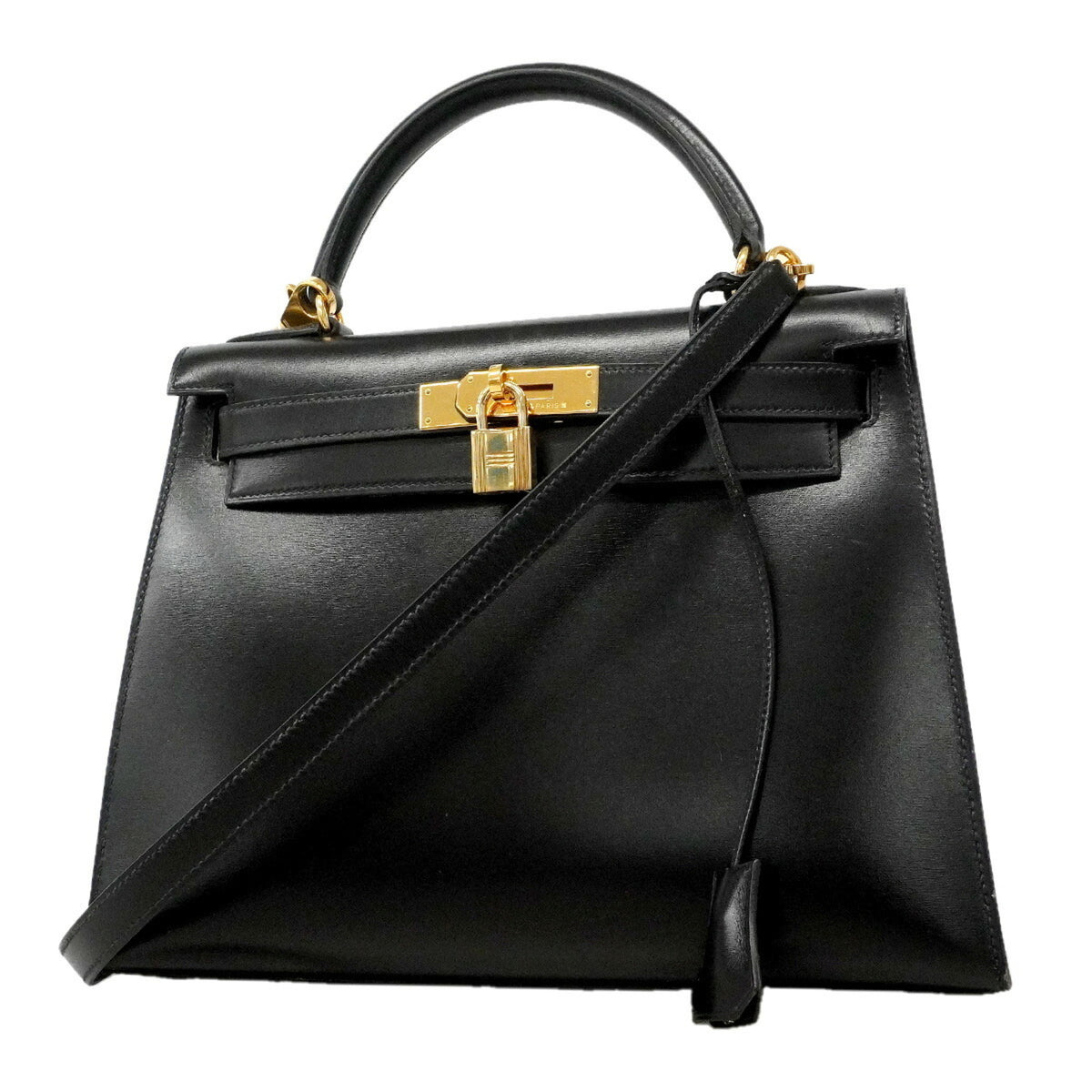 Hermes Black Box Calf Leather Handbag (Pre-Owned)