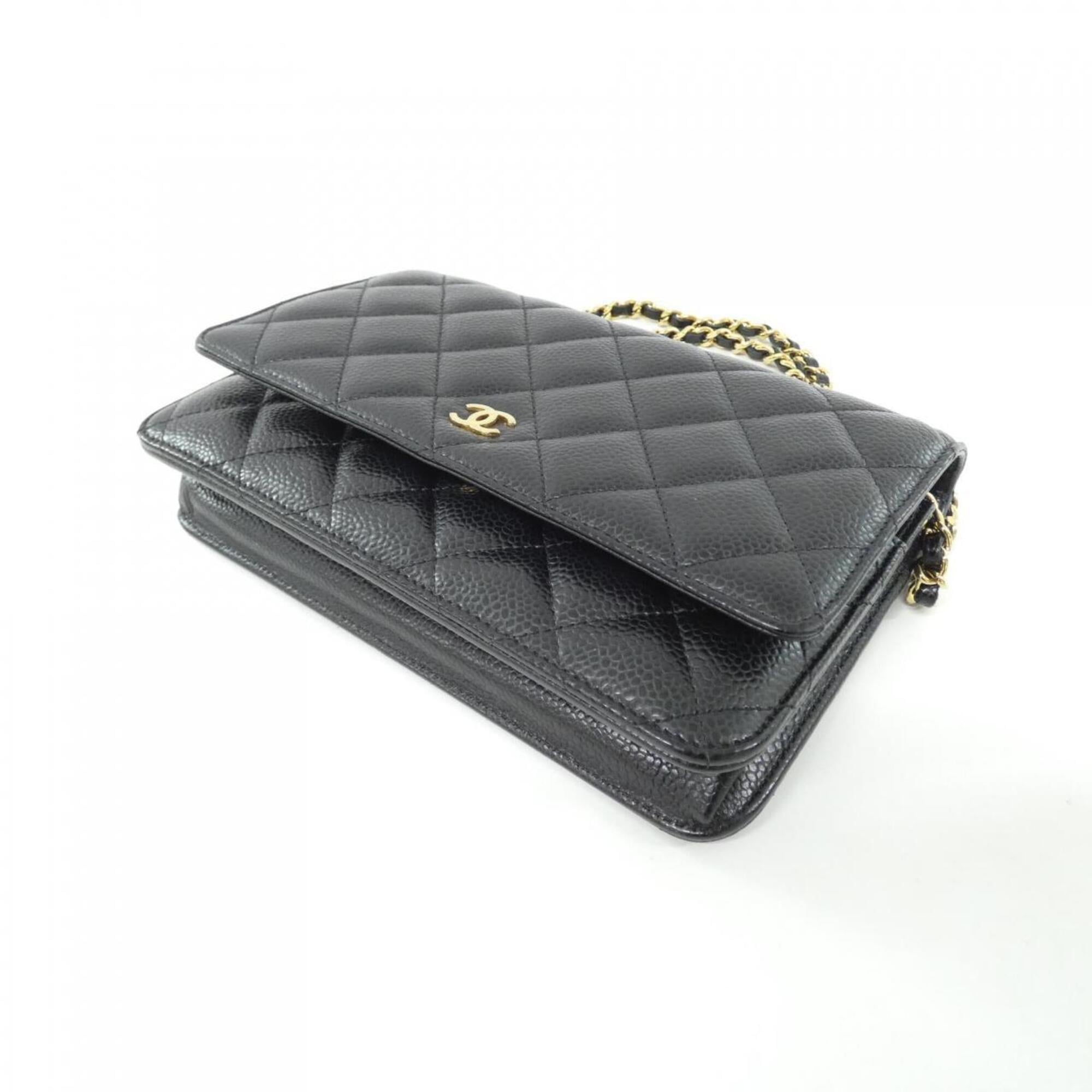 Chanel Black Bordeaux Grained Calfskin Chain/Shoulder Wallet (Pre-Owned)