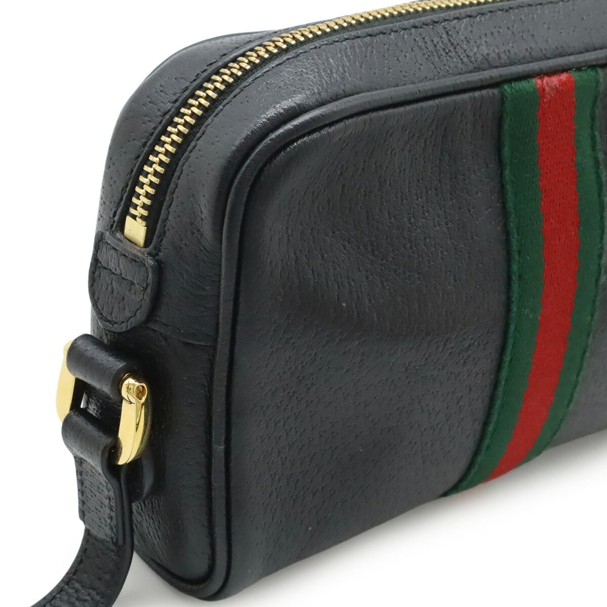 Gucci Black Green Red Color Leather Pochette Shoulder Bag (Pre-Owned)