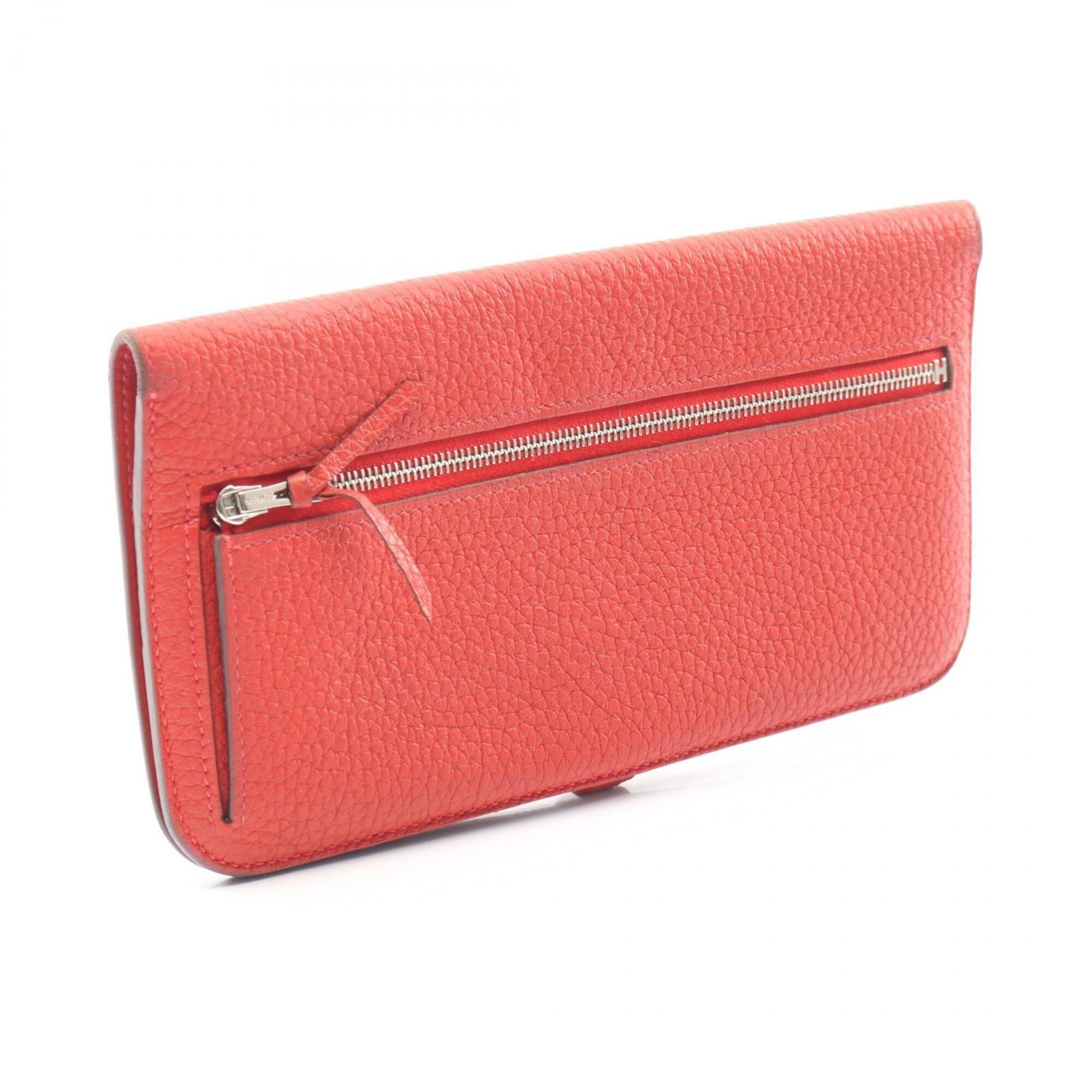 Hermes Red Color Vermilion Leather Long Wallet (Bi-Fold) (Pre-Owned)