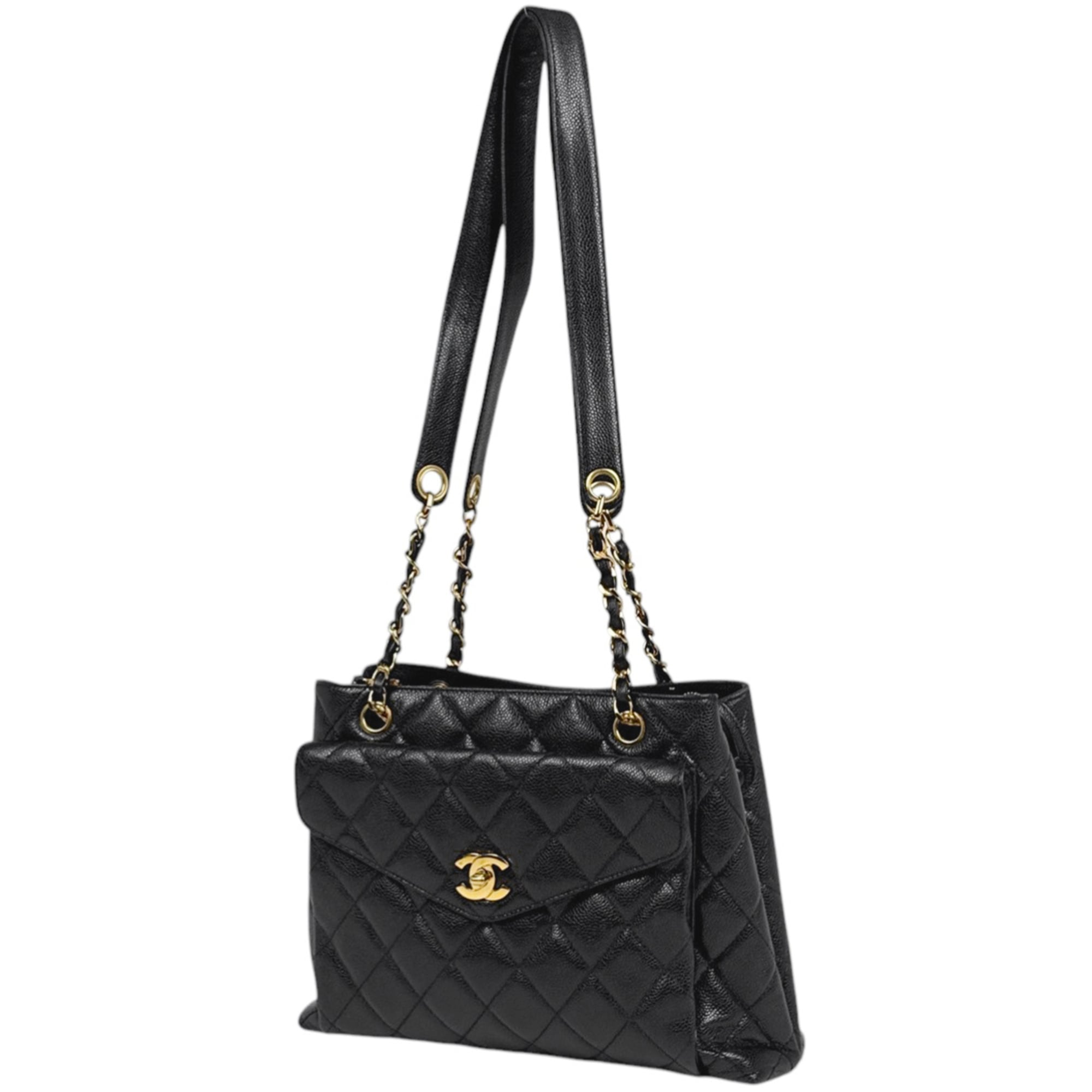Chanel Black Grained Calfskin Shoulder Bag Tote Bag (Pre-Owned)