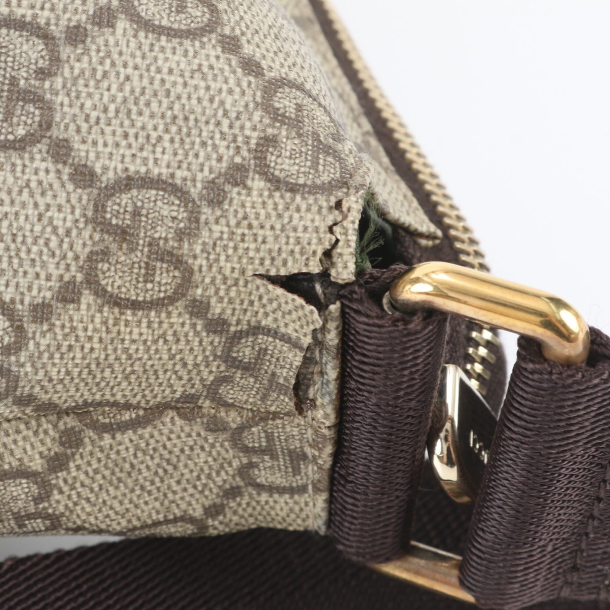 Gucci Brown Leather Coated Canvas Messenger Bag Shoulder Bag Tote Bag (Pre-Owned)