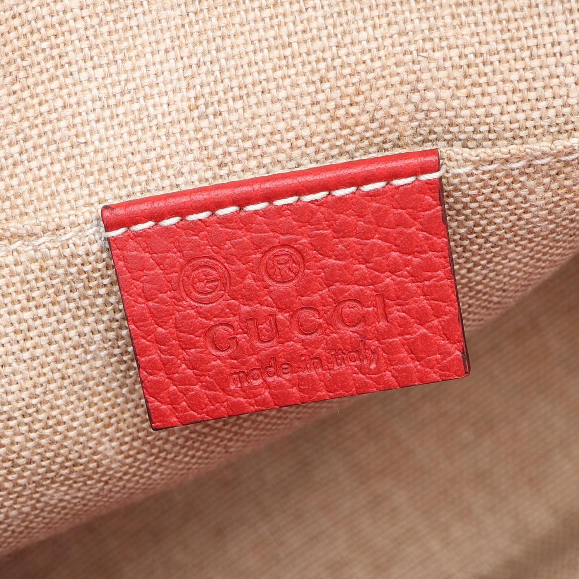 Gucci Beige Red Color Canvas Leather Handbag Shoulder Bag (Pre-Owned)