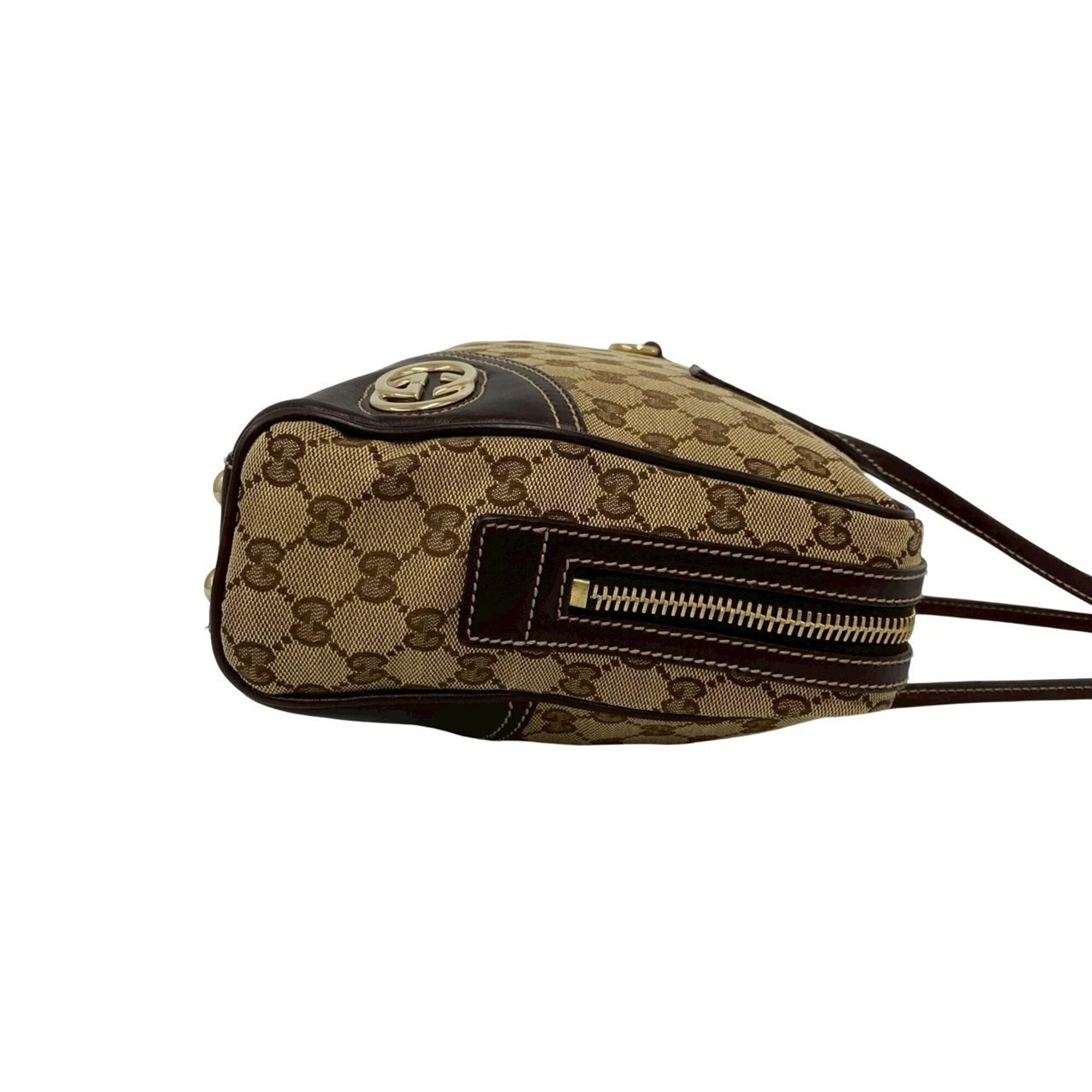 Gucci Brown Canvas Leather Handbag Shoulder Bag Tote Bag (Pre-Owned)